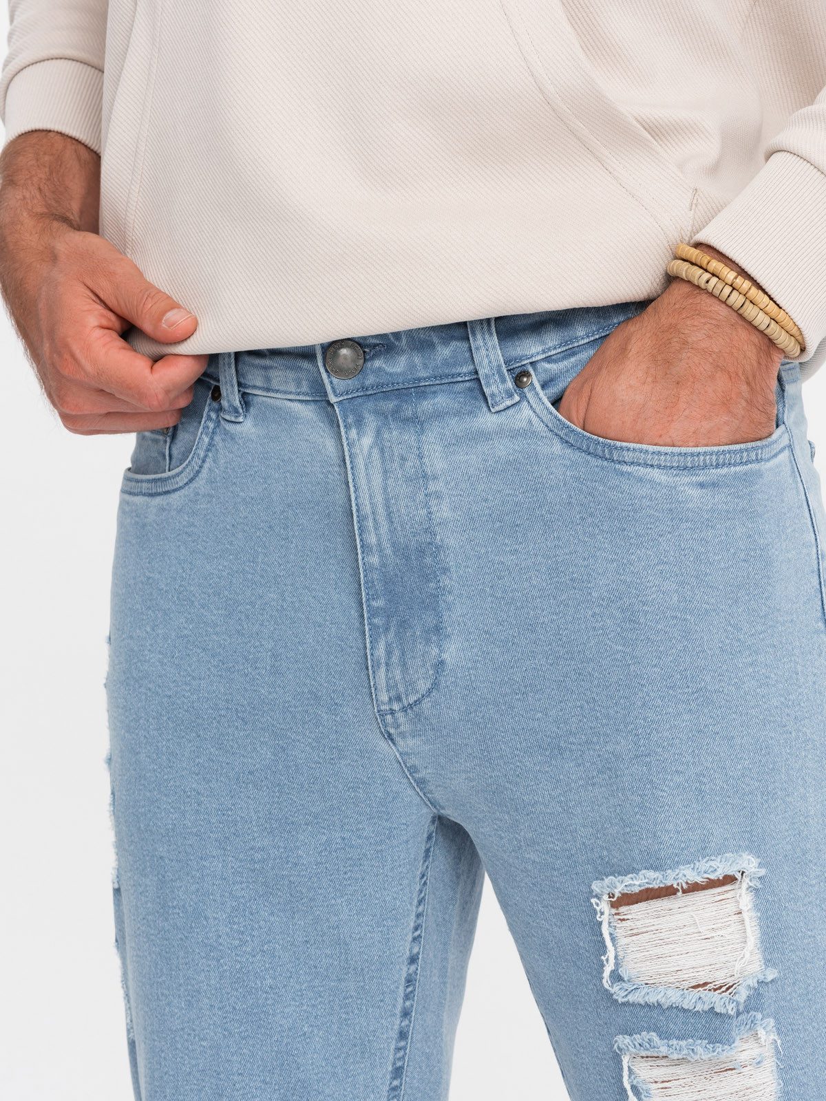 OMBRE Destroyed-Jeans Herren- Jeanshose TAPER FIT mit geriebenen Nähten