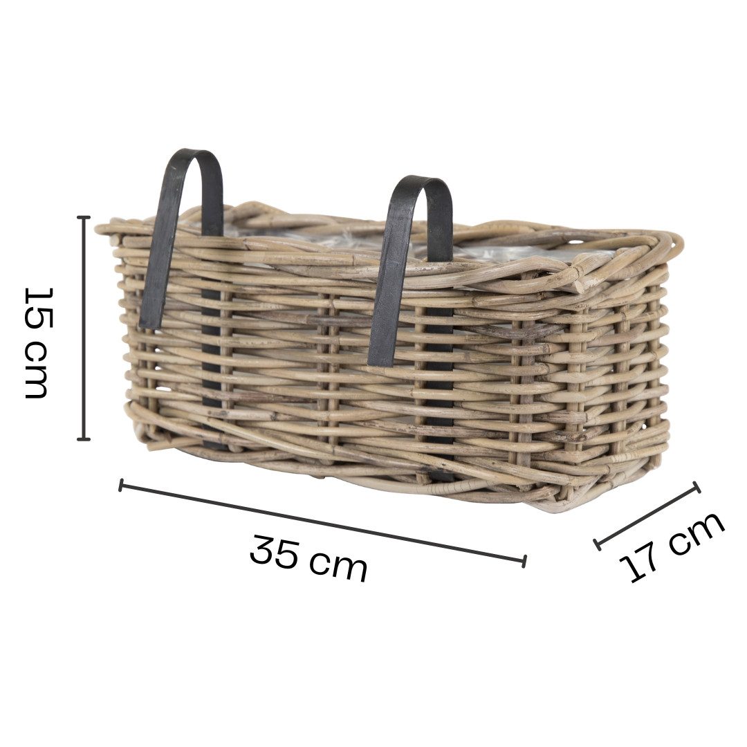 Annastore Balkonkasten Blumenkasten aus Weide Natur zum Einhängen Pflanzkasten mit Folie (1 St), Für Geländer bis 5,5 cm, Wetterfest