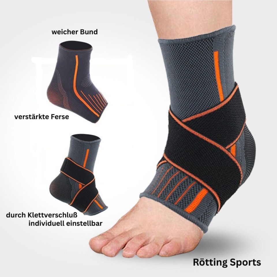 Rötting Design Sprunggelenkbandage Sprunggelenkbandage Fußgelenkbandage Knöchelbandage Fußbandage (Rötting Sports), atmungsaktiv, Farbe orange/schwarz, verschiedene Größen