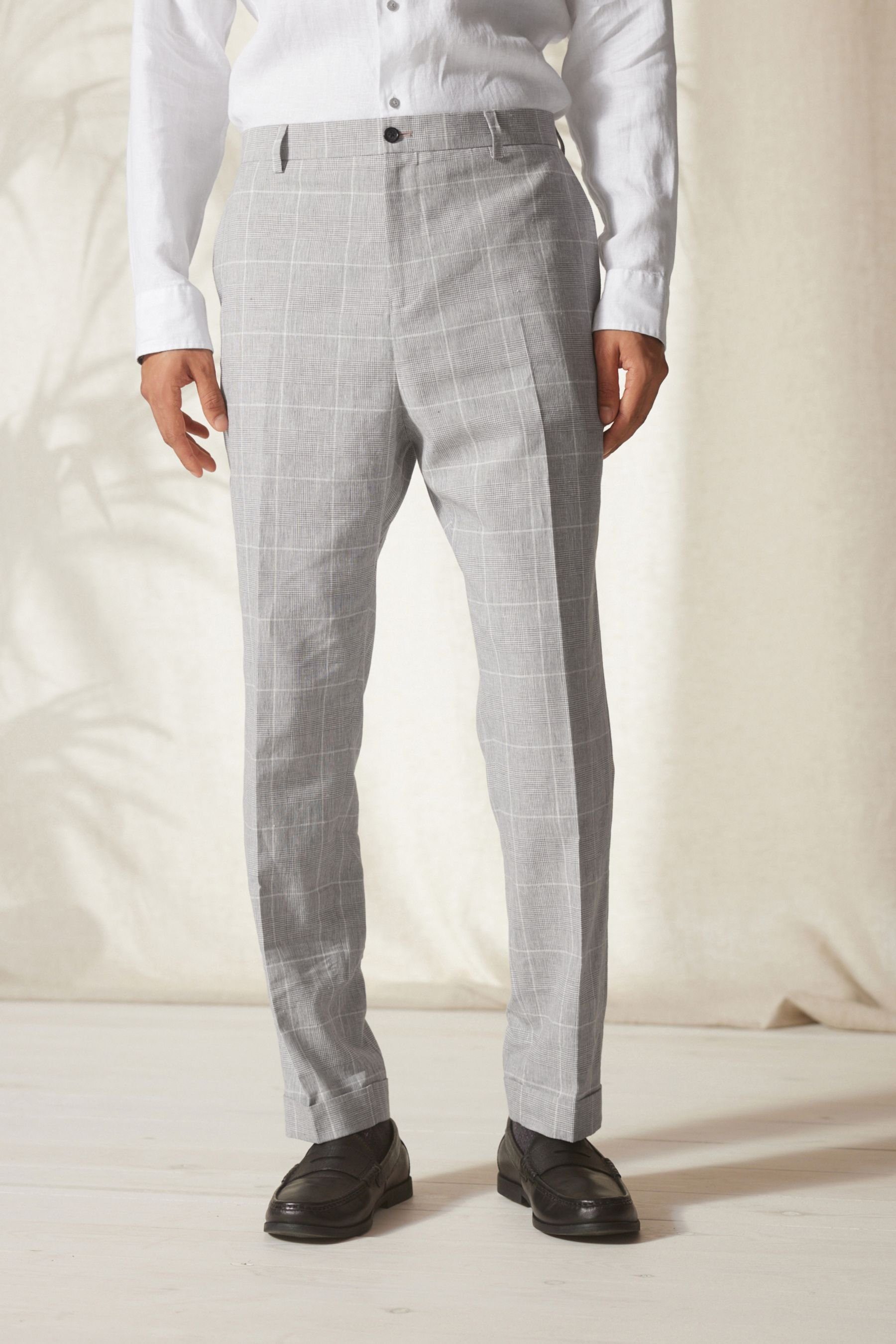 Next Anzughose Karierter Slim Fit (1-tlg) Anzug aus Hose Leinengemisch