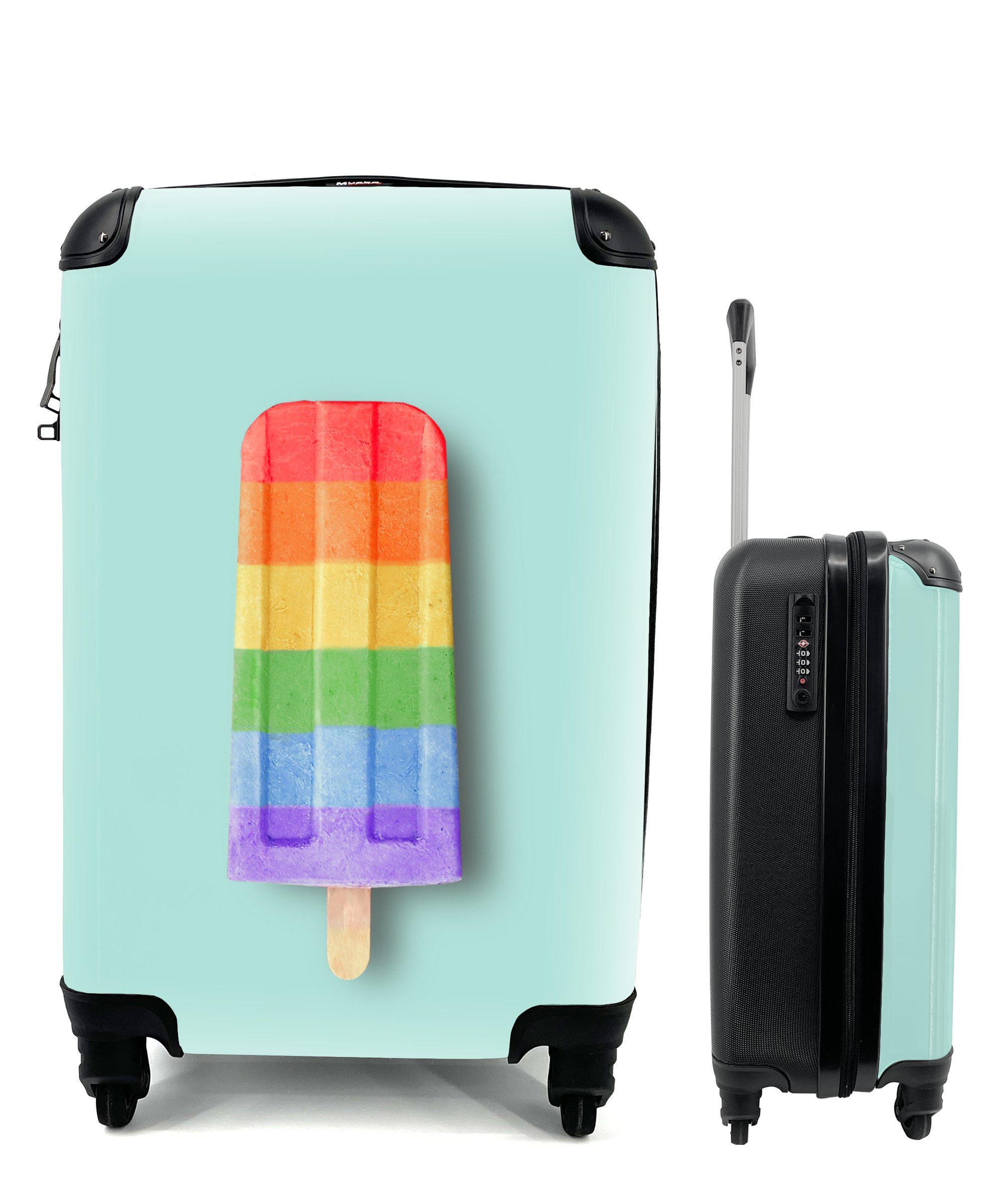 MuchoWow Handgepäckkoffer Regenbogen-Eiscreme, 4 Rollen, Reisetasche mit rollen, Handgepäck für Ferien, Trolley, Reisekoffer