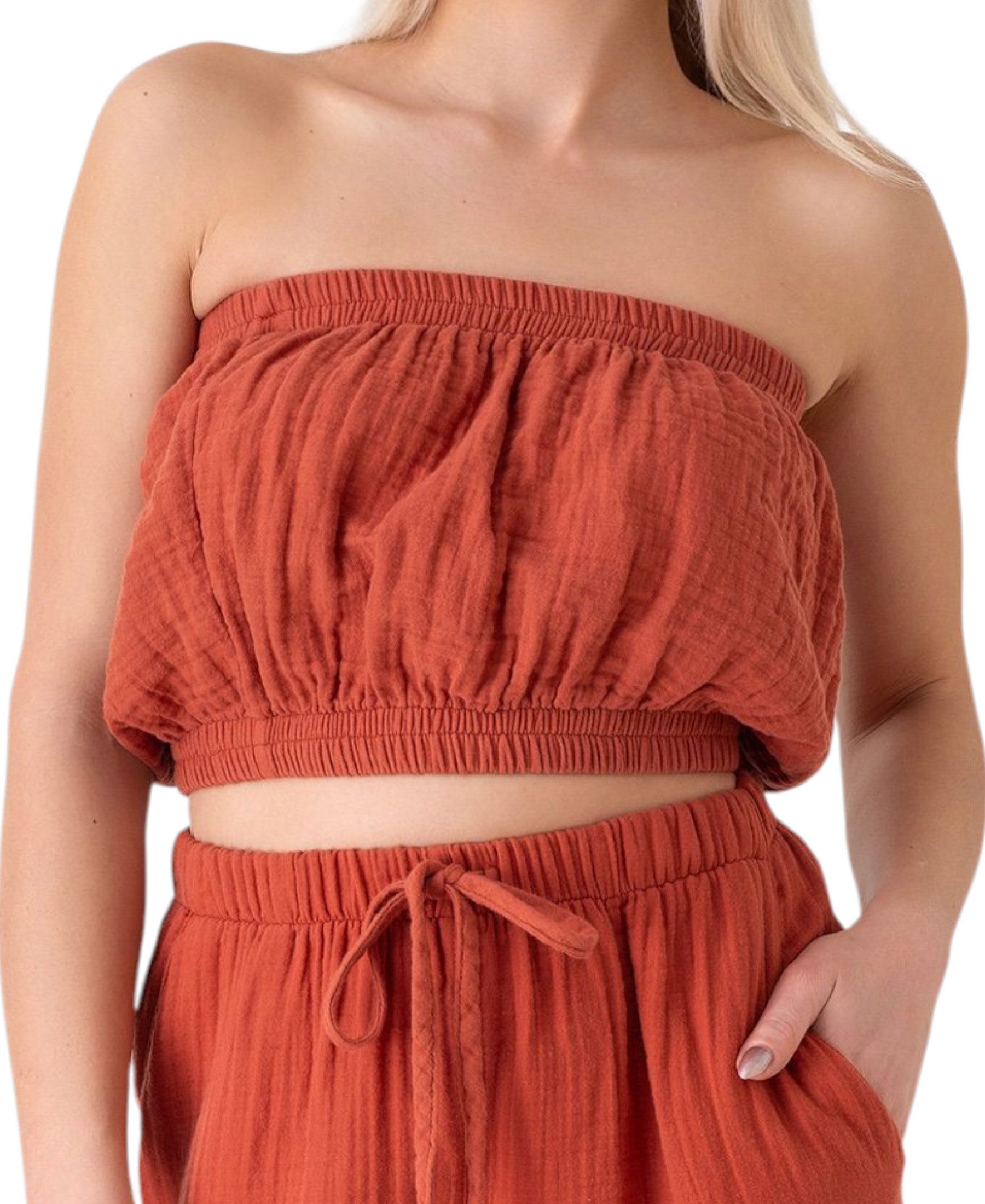 WENOR Crop-Top Trägerloses Musselin-Oberteil mit Gummizug günstig online kaufen