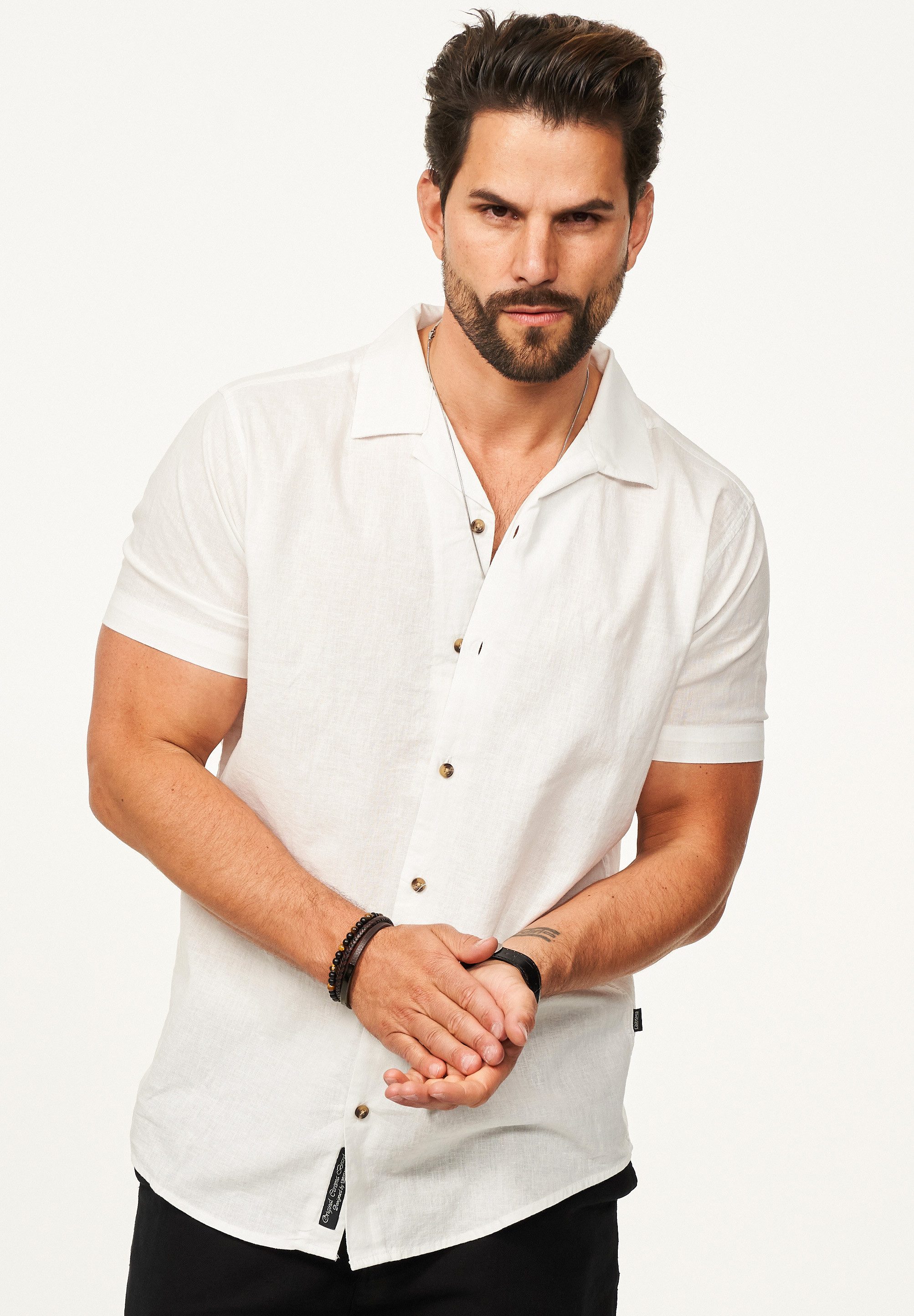 behype Kurzarmhemd aus Leinen Sommerhemd im Regular-Fit Herren Leinenhemd F günstig online kaufen