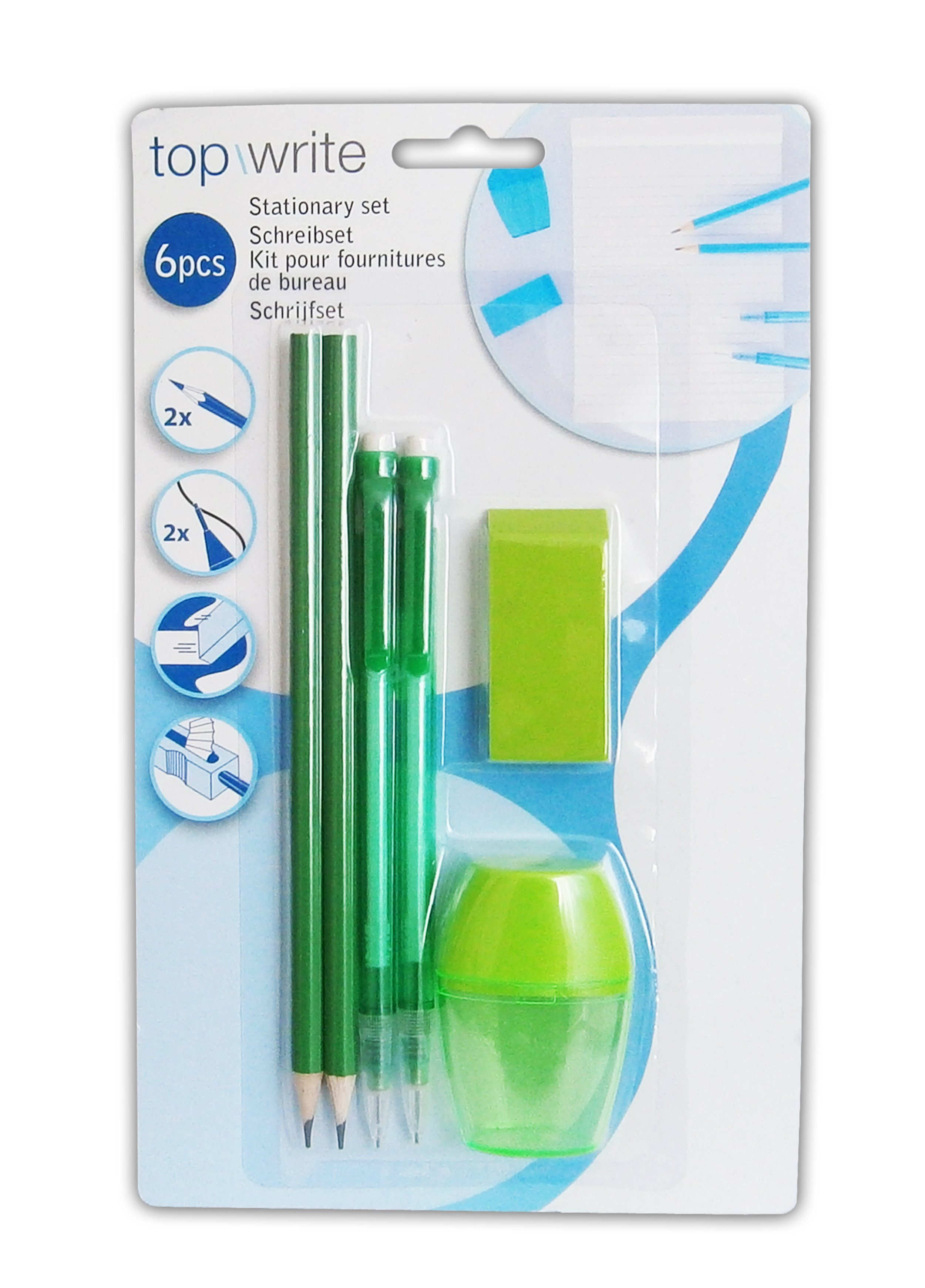 EDCO Druckbleistift SCHREIBSET 6-tlg. Malset 2x Bleistift 2x Druckbleistift 58 (Grün), Radierer Anspitzer