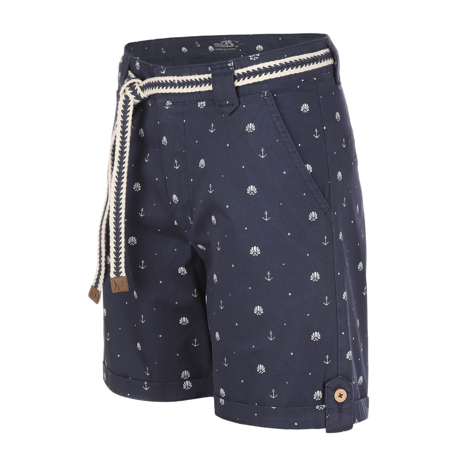modAS Bermudas 26502 Damen Shorts mit Flechtgürtel Maritim - Kurze Hose Muschel-Anker-Print – Bild 2 von 5
