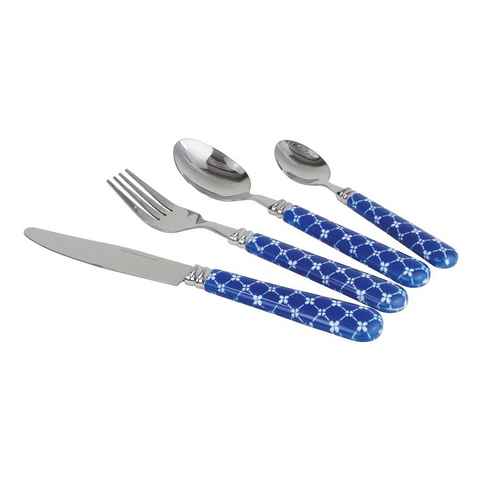 GIMEX Besteck-Set Besteckset für Küche und Camping Royal Galaxy blau-weiß gemustert für 4 Personen (16-tlg), 4 Personen, Edelstahl und Kunststoff, Edelstahl
