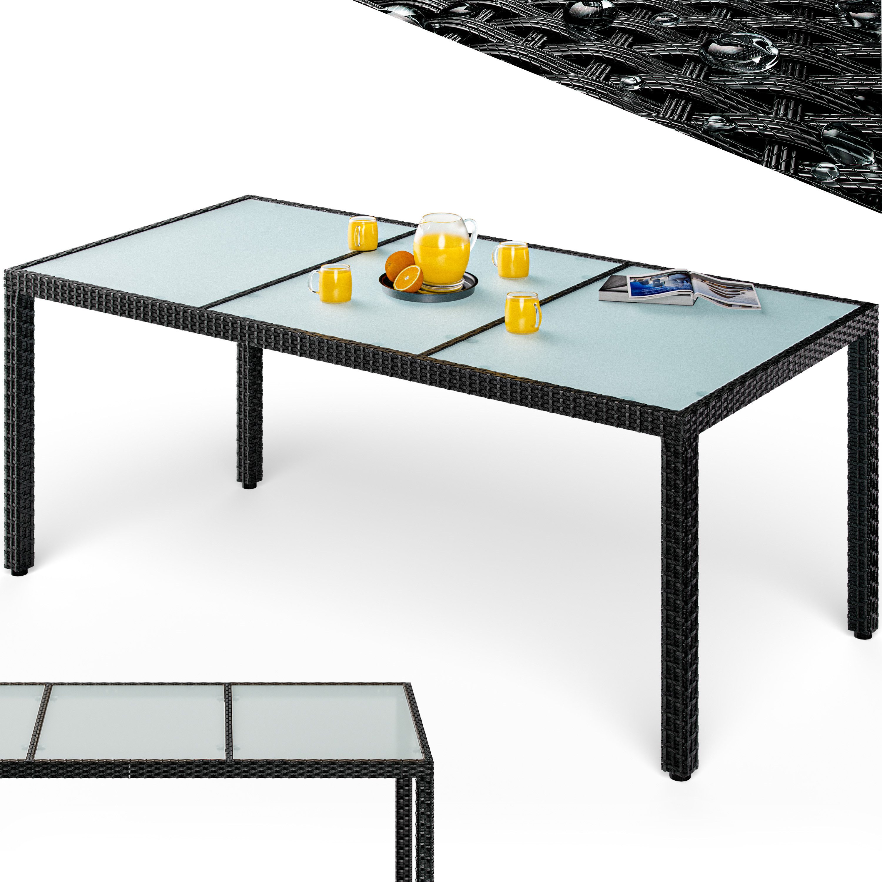 Casaria Gartentisch, Wetterfest 190x90cm Polyrattan Höhenverstellbar 5mm Sicherheitsglas
