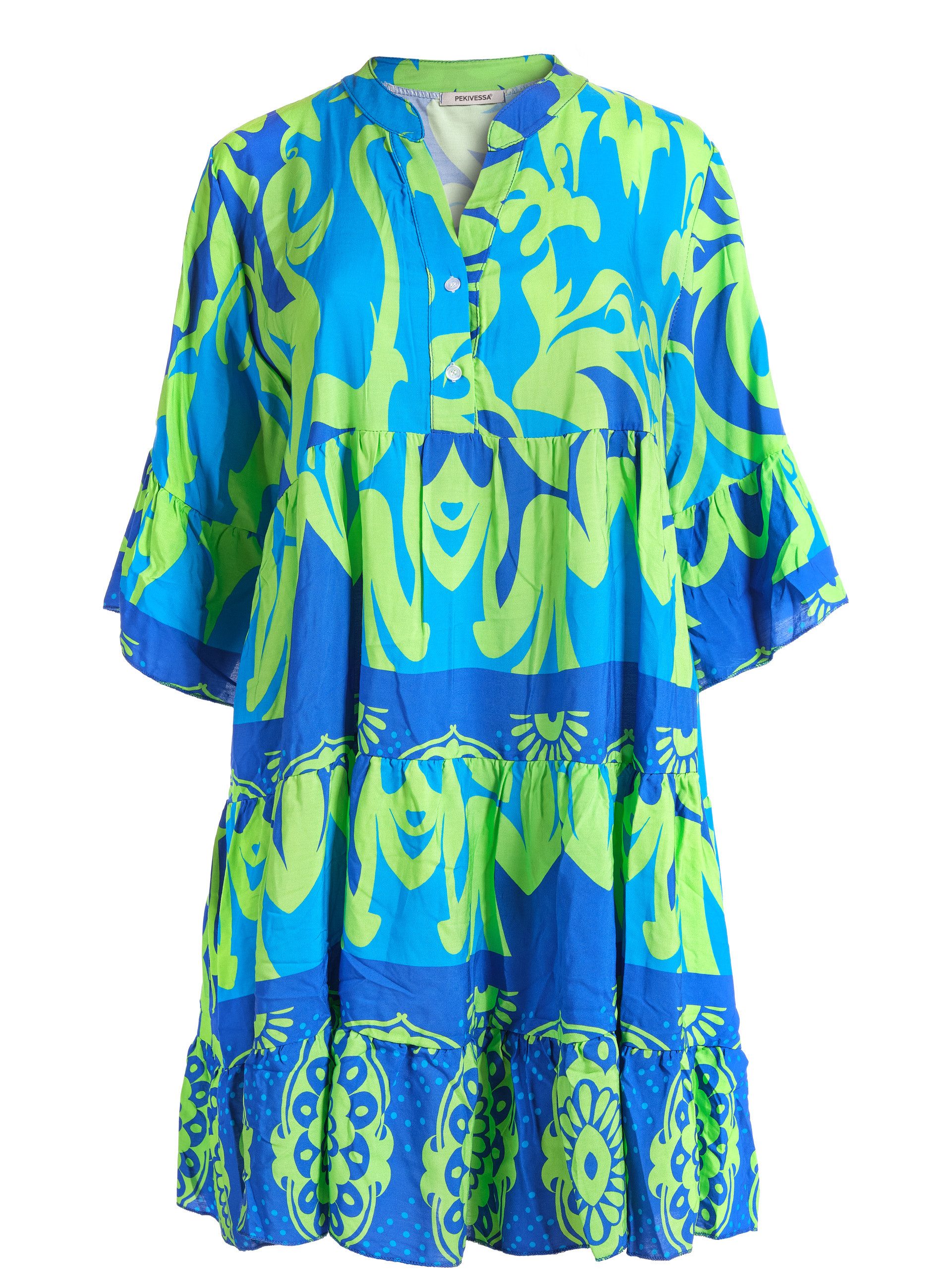 PEKIVESSA Tunikakleid Boho-Kleid mit V-Ausschnitt Farbenfroher günstig online kaufen