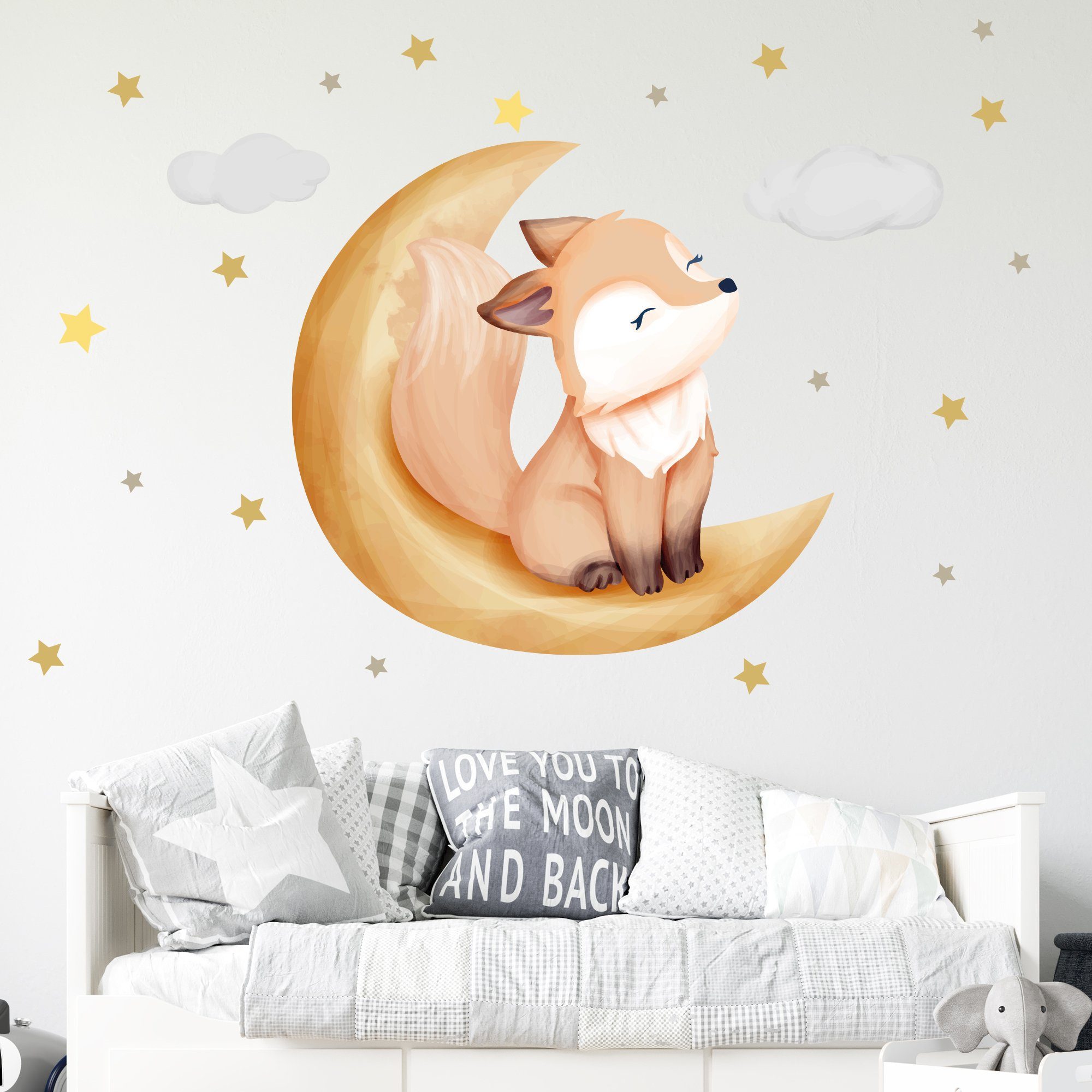 WANDKIND Wandtattoo Fuchs auf dem Mond V254, rückstandslos abziehbar, selbstklebend