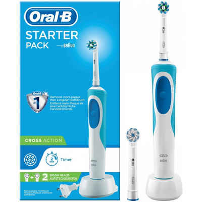 Oral-B Elektrische Zahnbürste Cross Action Sensitiv Starter Set Elektrische Zahnbürste weiß/blau
