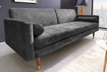 LebensWohnArt Sofa Elegantes Schlafsofa DIVANO 196cm grau Mikrovelours 3-Sitzer