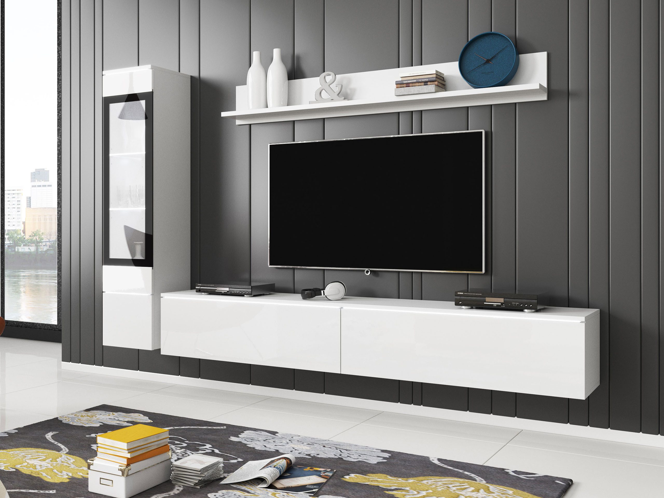 MIRJAN24 Wohnwand Vera I, (3er-Set, Wandregal, TV-Lowboard, Hängevitrine), griffloses Öffnen