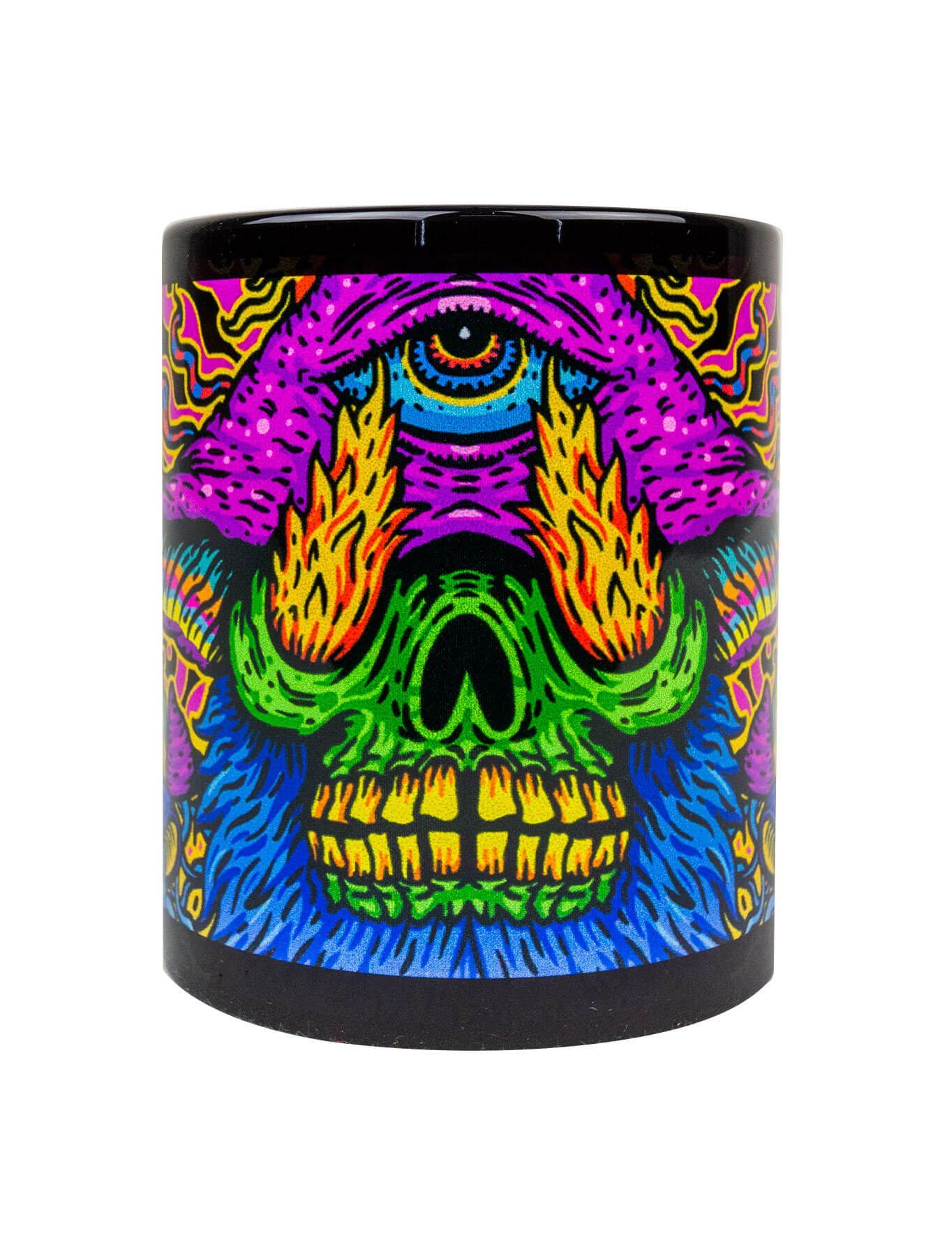 Tasse Keramik, "Mushroom unter Motiv Fluo Schwarzlicht Earth leuchtet Neon Tasse UV-aktiv, Troll", PSYWORK Cup