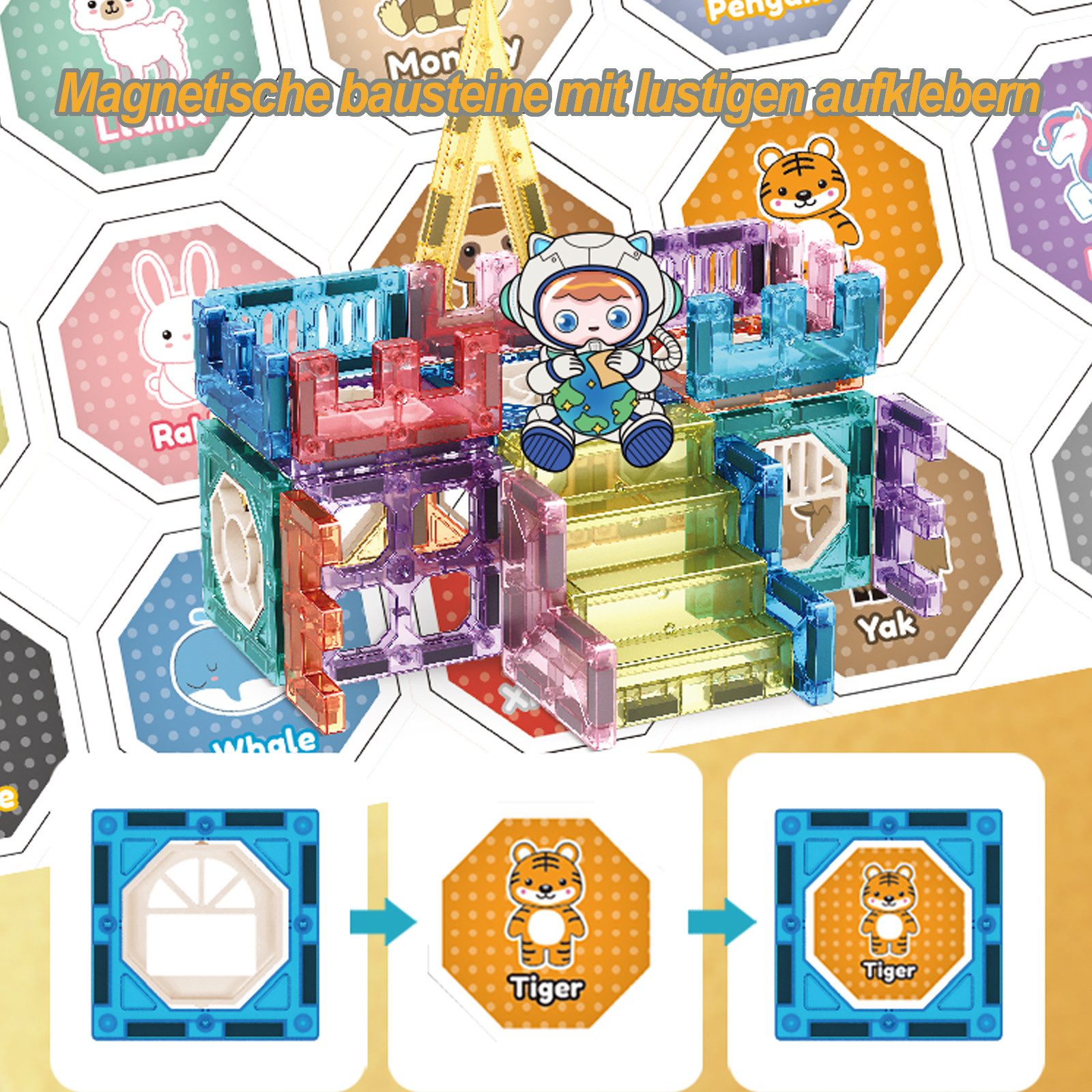 Esun Magnetische Bausteine, 138 Teile Starker Magnet Spielzeug Kinder Magnetspielbausteine, (Set, 138 St., Komplettset), Farbenfrohe Magnetbausteine für Kinder ab 3 Jahre