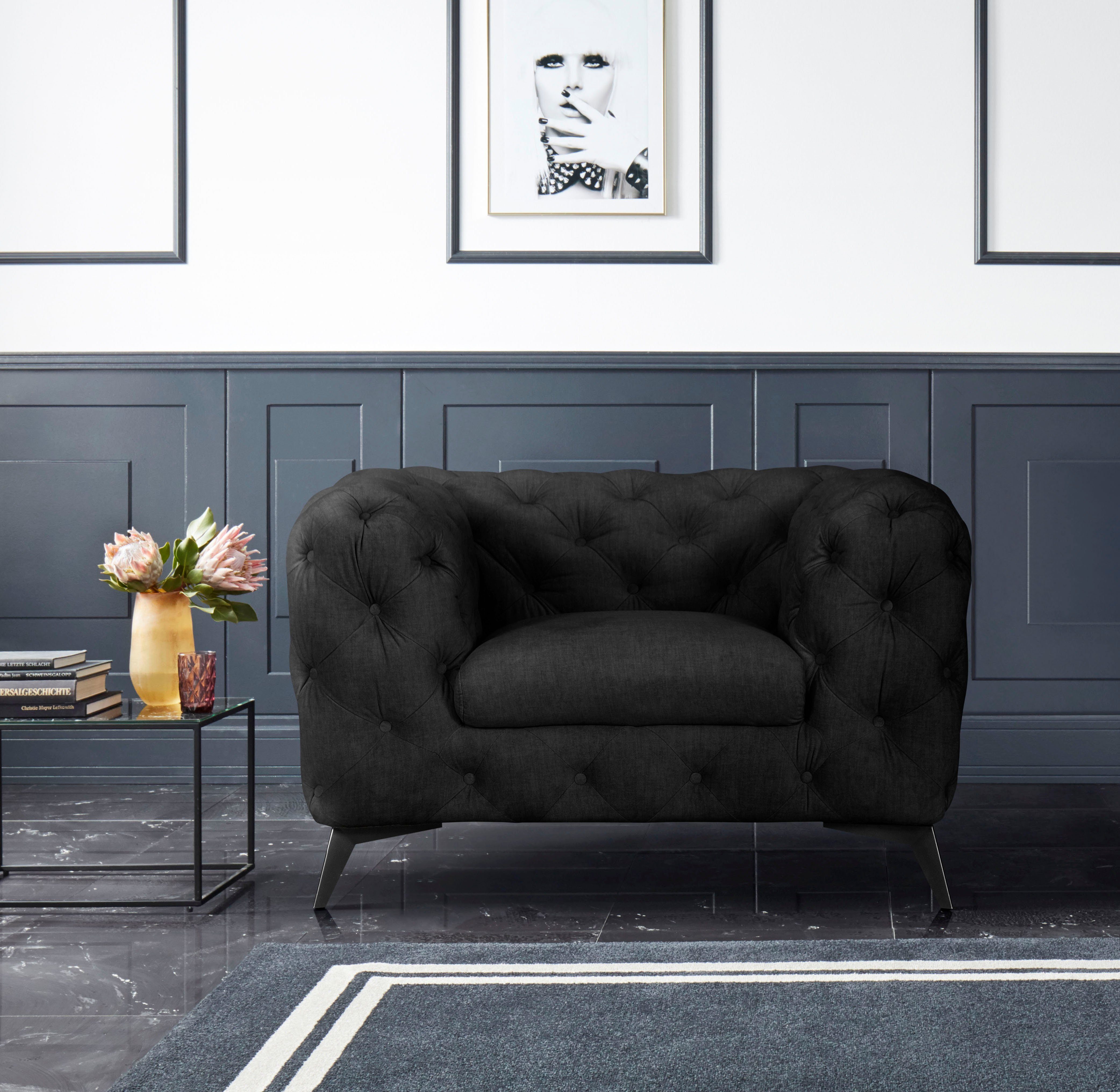 Home affaire Chesterfield-Sessel Glynis Sessel, aufwändige Knopfheftung, moderne Chesterfield Optik, Fußfarbe wählbar