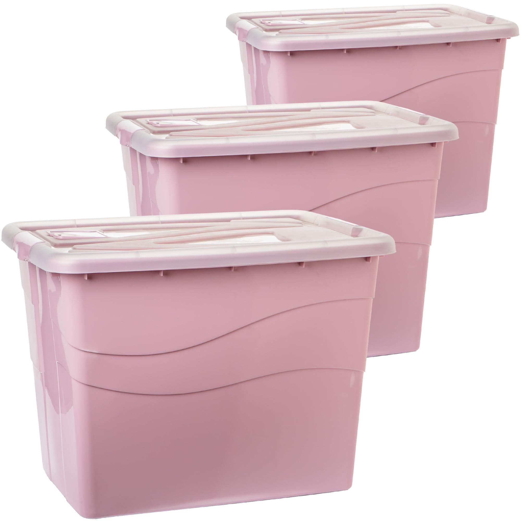 Centi Aufbewahrungsbox Große Aufbewahrungsbox mit Deckel, stapelbar, rosa (3er-Set)