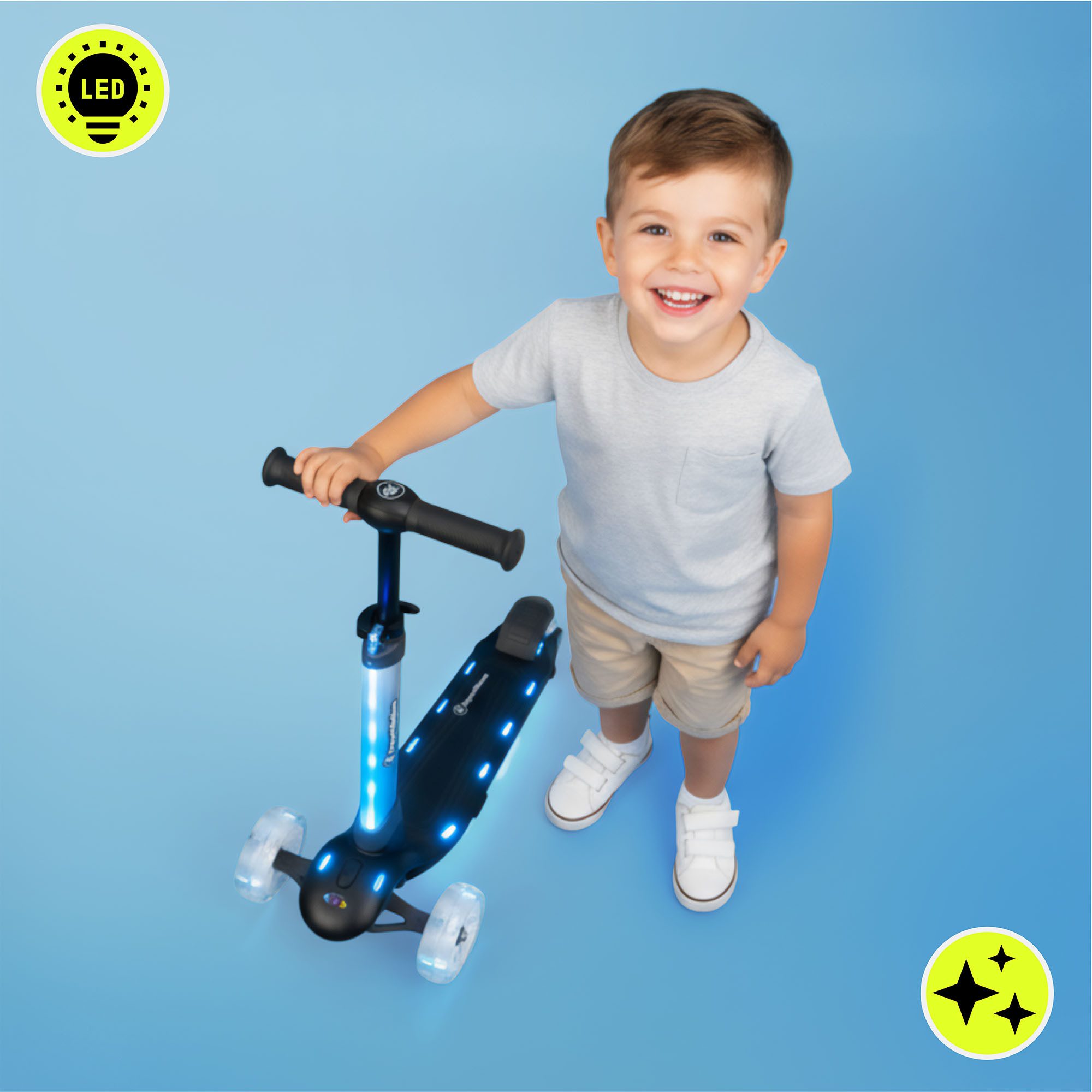 HyperMotion Dreiradscooter Kinder LED-RGB Scooter BECKY – 3-Rad Balance Scooter, höhenverstellbar, 0 km/h