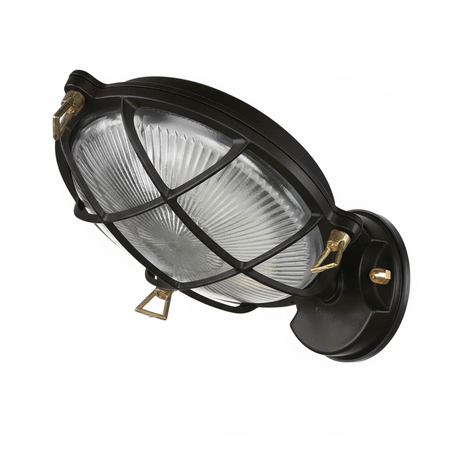 Licht-Erlebnisse Außen-Wandleuchte SERIFOS, ohne Leuchtmittel, Echt-Messing Glas E27 IP64 Schwarz rund Maritim