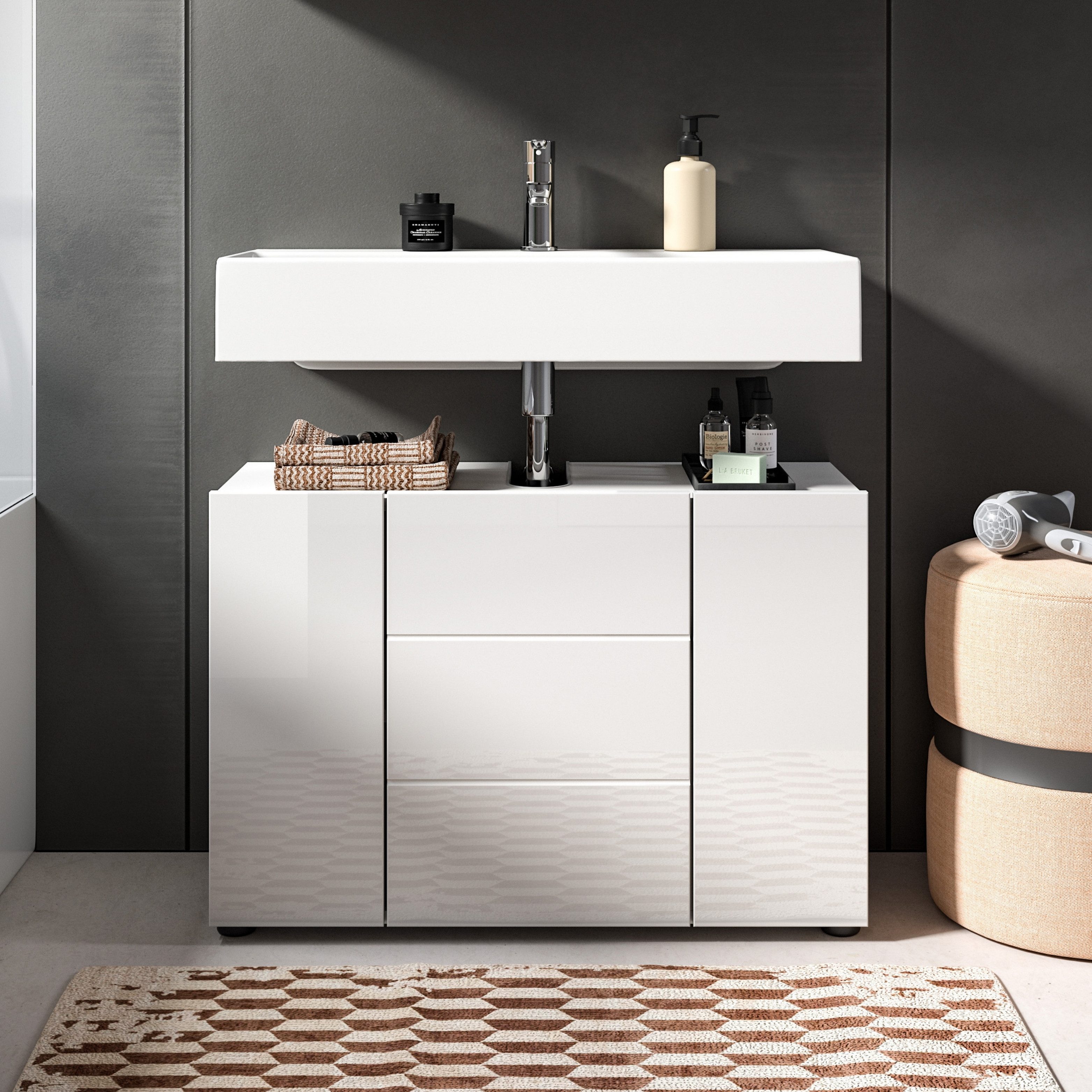 furnling Waschbeckenunterschrank Vera 82 cm breit, weiß hochglanz, 3-türig, günstig online kaufen