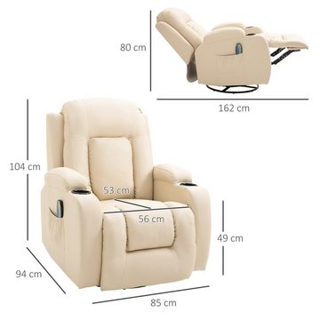 HOMCOM Massagesessel Fernsehsessel mit Wärmefunktion Wippenfunktion mit Fernbedienung PU (Relaxsessel, 1-St., Relaxsessel), Schwenkbar und 360° drehbar