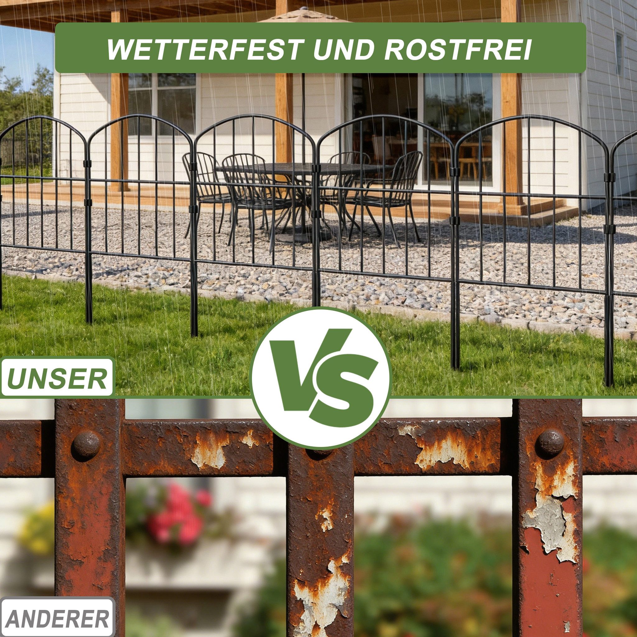 FIVMEN Gartenzaun Tierbarriere Zaun aus Metall Dekorativer Hundezaun Outdoor Tier, (3,2 m (10 Stück) / 8 m (25 Stück), Barriere für Tierbarriere Balkon, Teichzaun 62 x 32cm (Gewölbt)