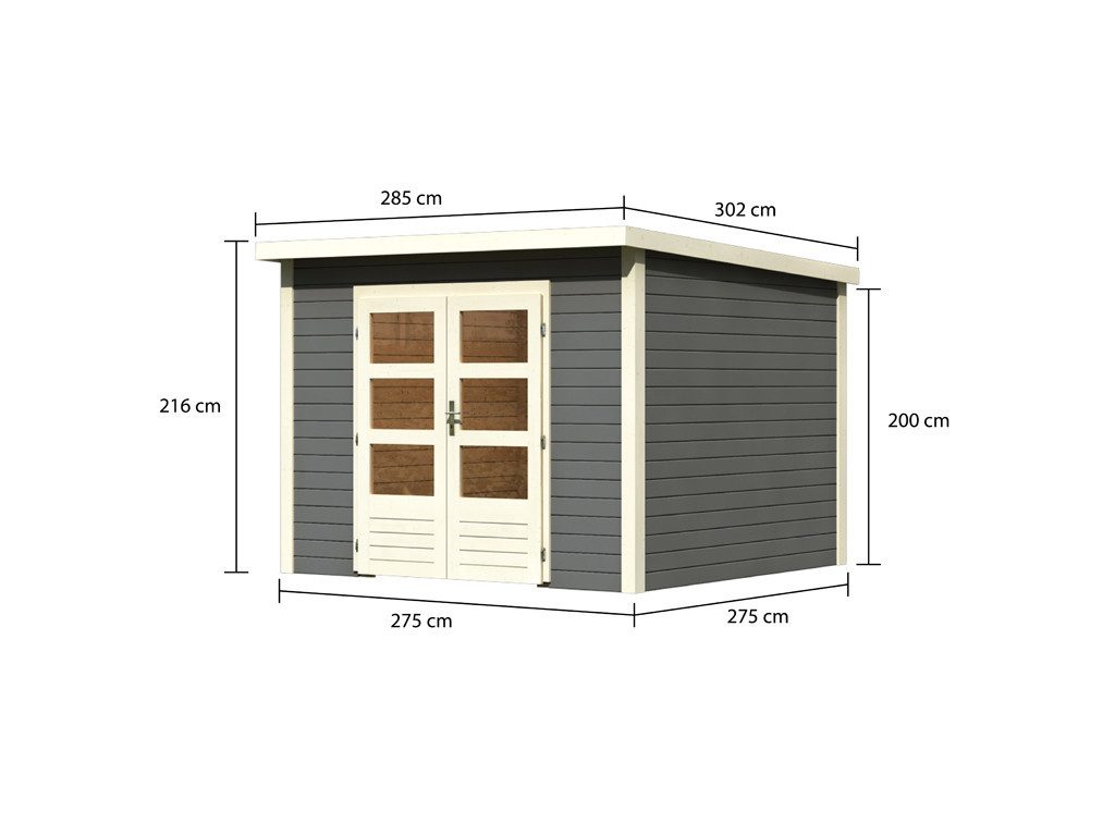 Karibu Gartenhaus Gartenhaus Wacken 6 28 mm terragrau, BxT: 285x275 cm, 28 mm Wandstärke, Doppeltür mit Kunstglas-Einsätzen