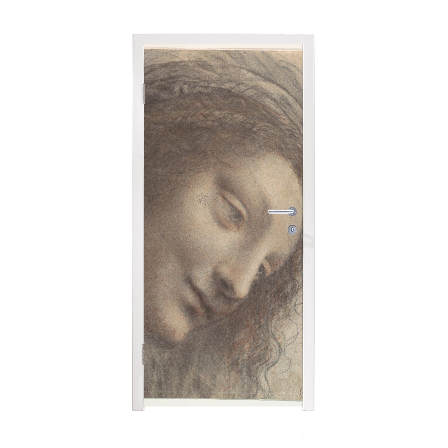 MuchoWow Türtapete Das Haupt der Jungfrau Maria - Leonardo da Vinci, Matt, bedruckt, (1 St), Fototapete für Tür, Türaufkleber, 75x205 cm