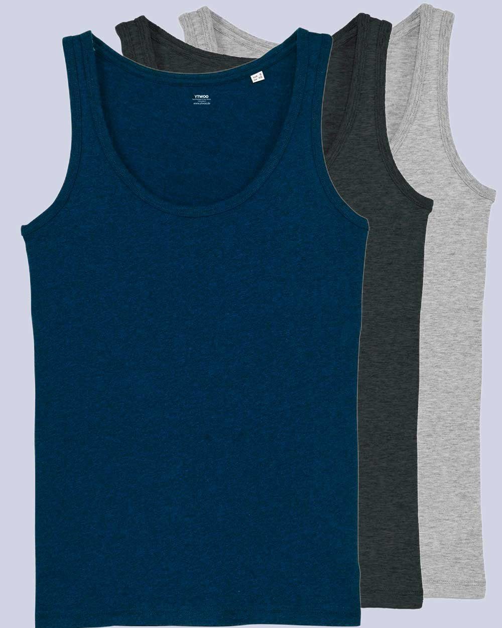 YTWOO Tanktop 3er Pack Tops, Damen, meliert, Bio Baumwolle, Farbkombinationen (Spar-Set, 3er Pack Spar-Set)