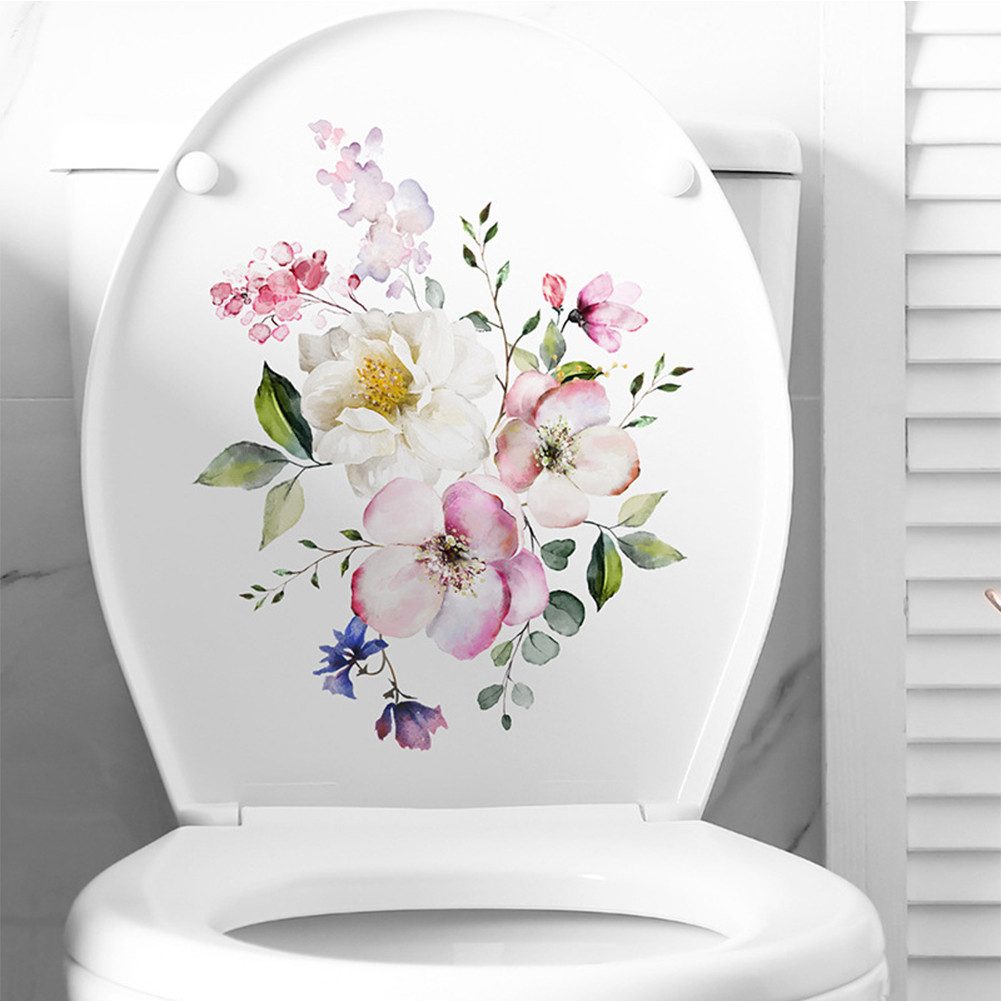 GarveeMore Aufkleber Badezimmer WC Aufkleber Moderne minimalistische Blumen Muster Selbstkl, Toilettenaufkleber, Pflanzenblätter, Blumen, Schmetterlingsmuster,