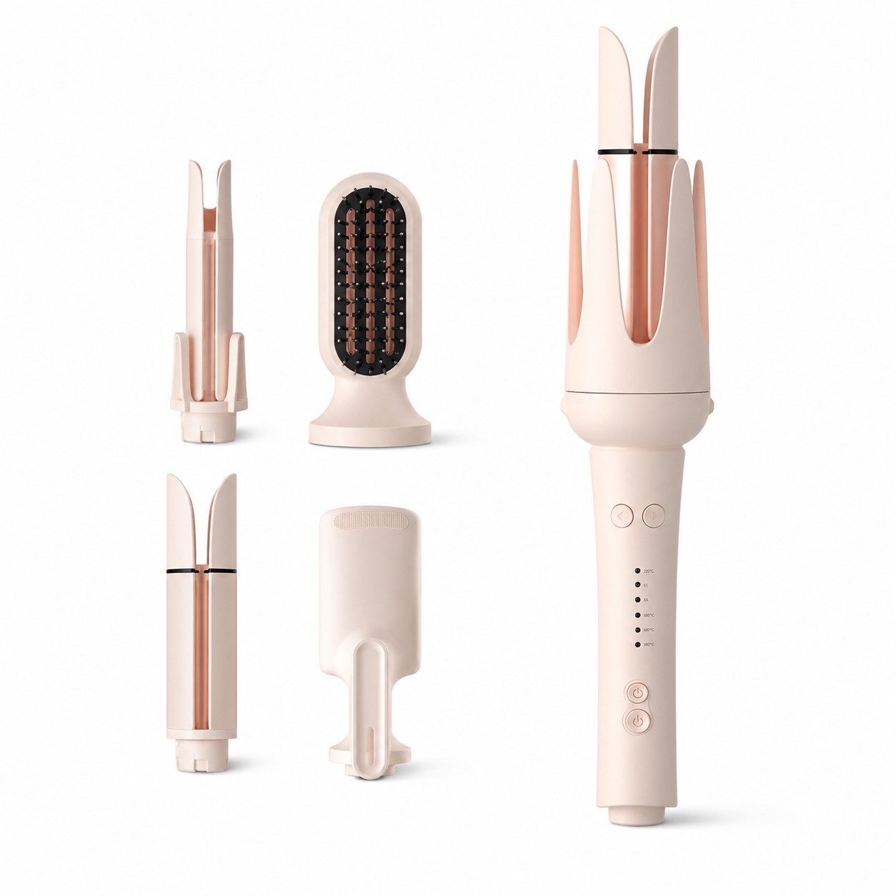 Lisabonde Multihaarstyler 5-in-1 Multistyler Lockenstab automatisch mit Ionen & Glättbürste, 5-in-1 Multistyler-System