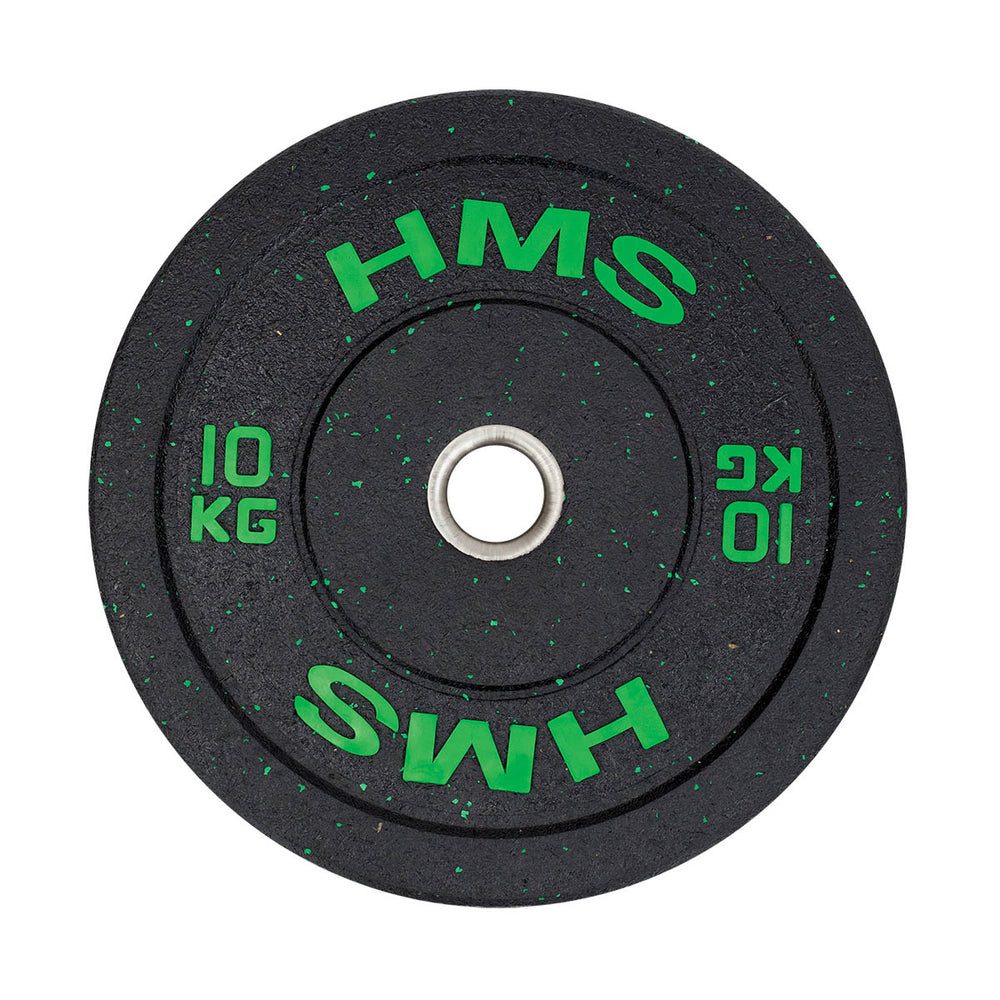 HMS Hantelscheibe Gewichtsscheibe Langhantelscheibe, 10.0 kg, (Spar-Set, 1-tlg., 45 cm Durchmesser leise), Gummi, kalibriert, 51 mm Bohrung, bodenschonend