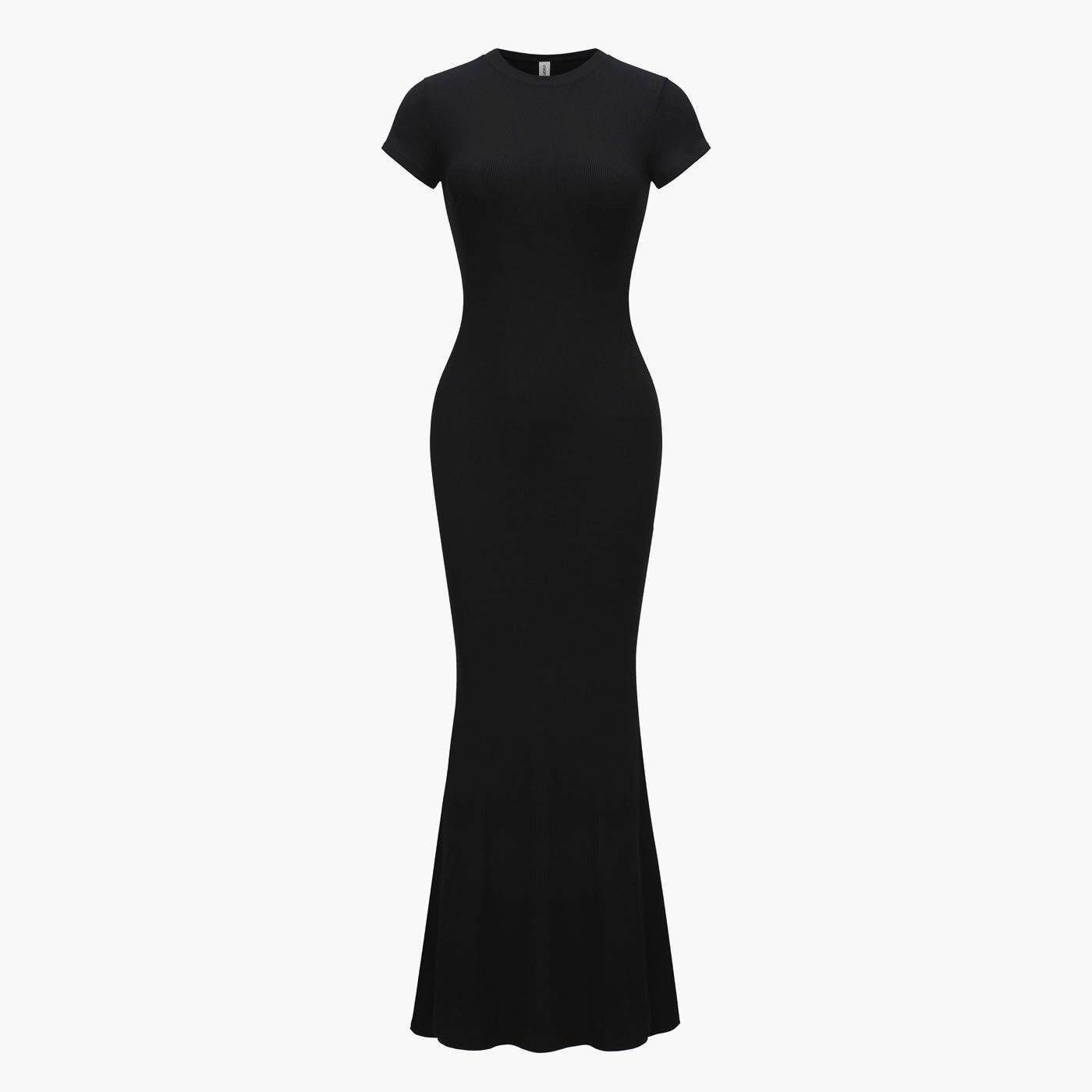 cfab (creamy fabrics) Jerseykleid Ribbed T-Shirt Maxikleid-Schwarz-2XL (1-tlg)