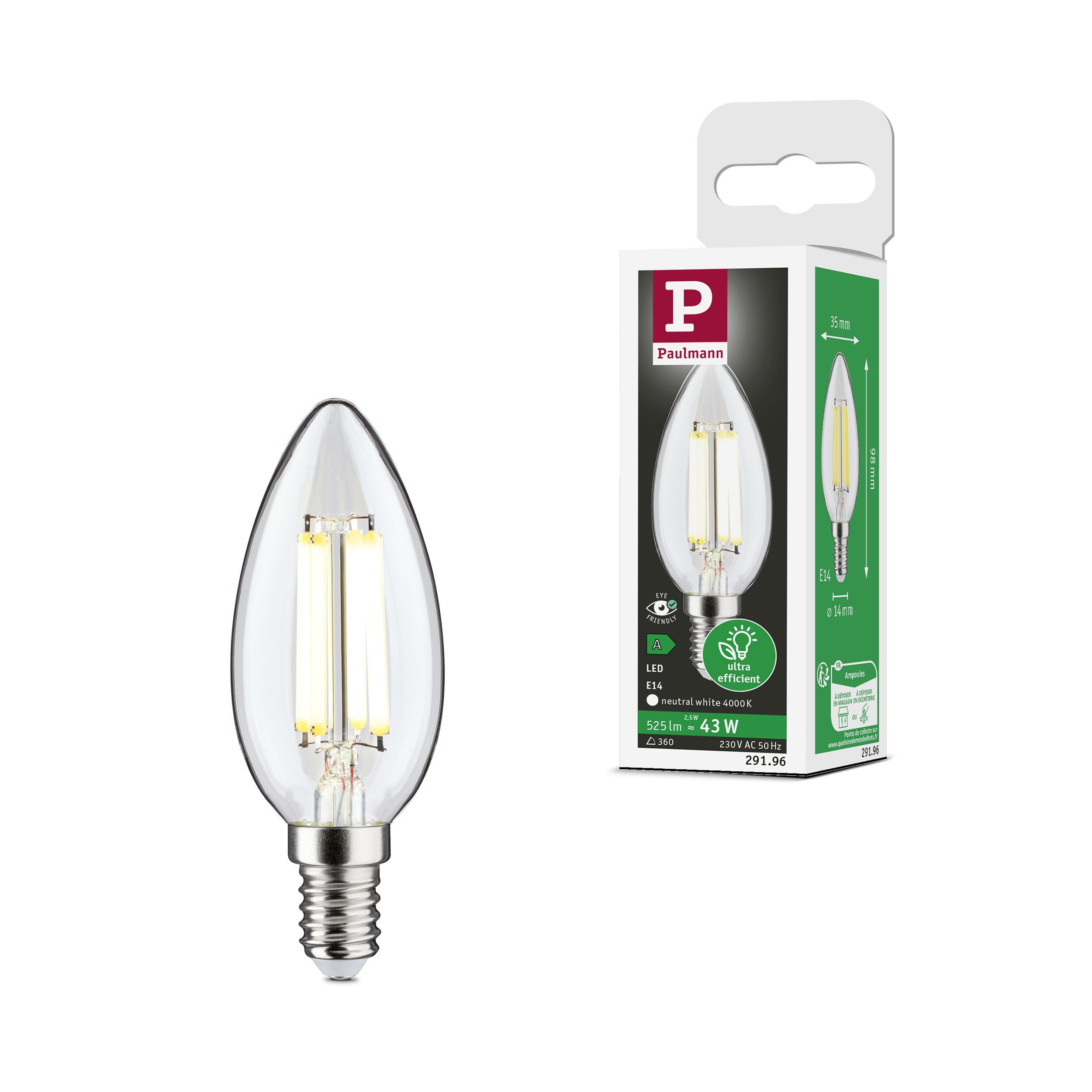 Paulmann LED-Leuchtmittel Eco-Line Filament 230V LED Kerze E14 1er-Set 525l günstig online kaufen