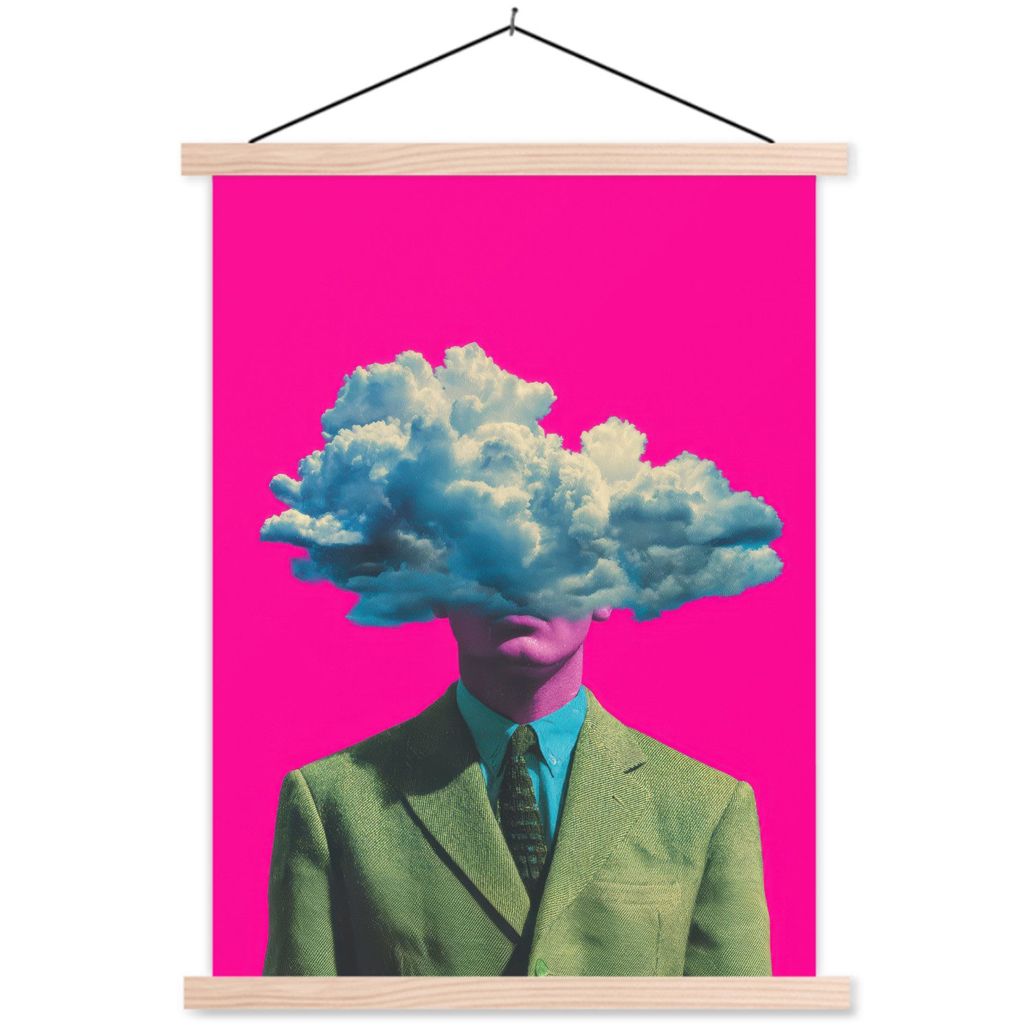 MuchoWow Poster Mann - Anzug - Wolke - Rosa, (1 St), Posterleiste, Textilposter für Wohnzimmer, Bilderleiste, 40x53 cm