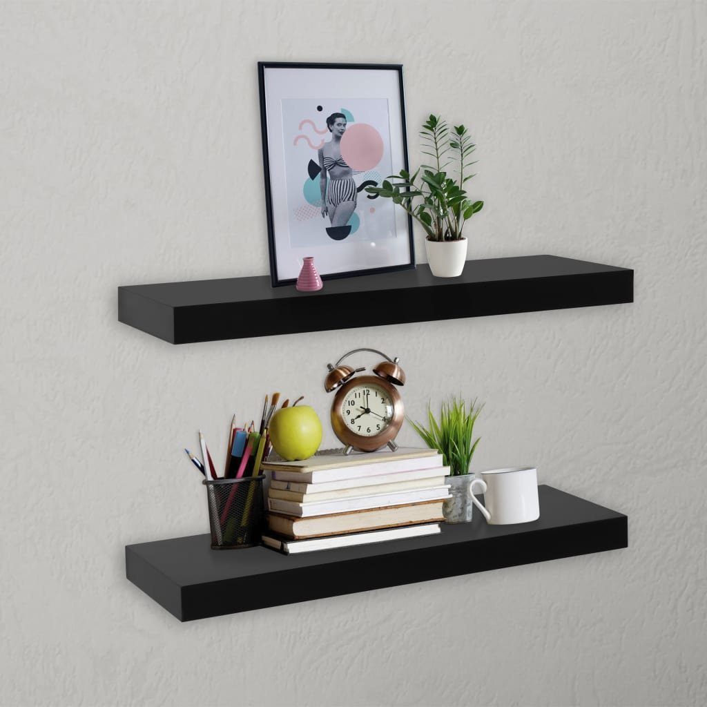 furnicato Wandregal Schweberegale 2 Stk. Schwarz günstig online kaufen