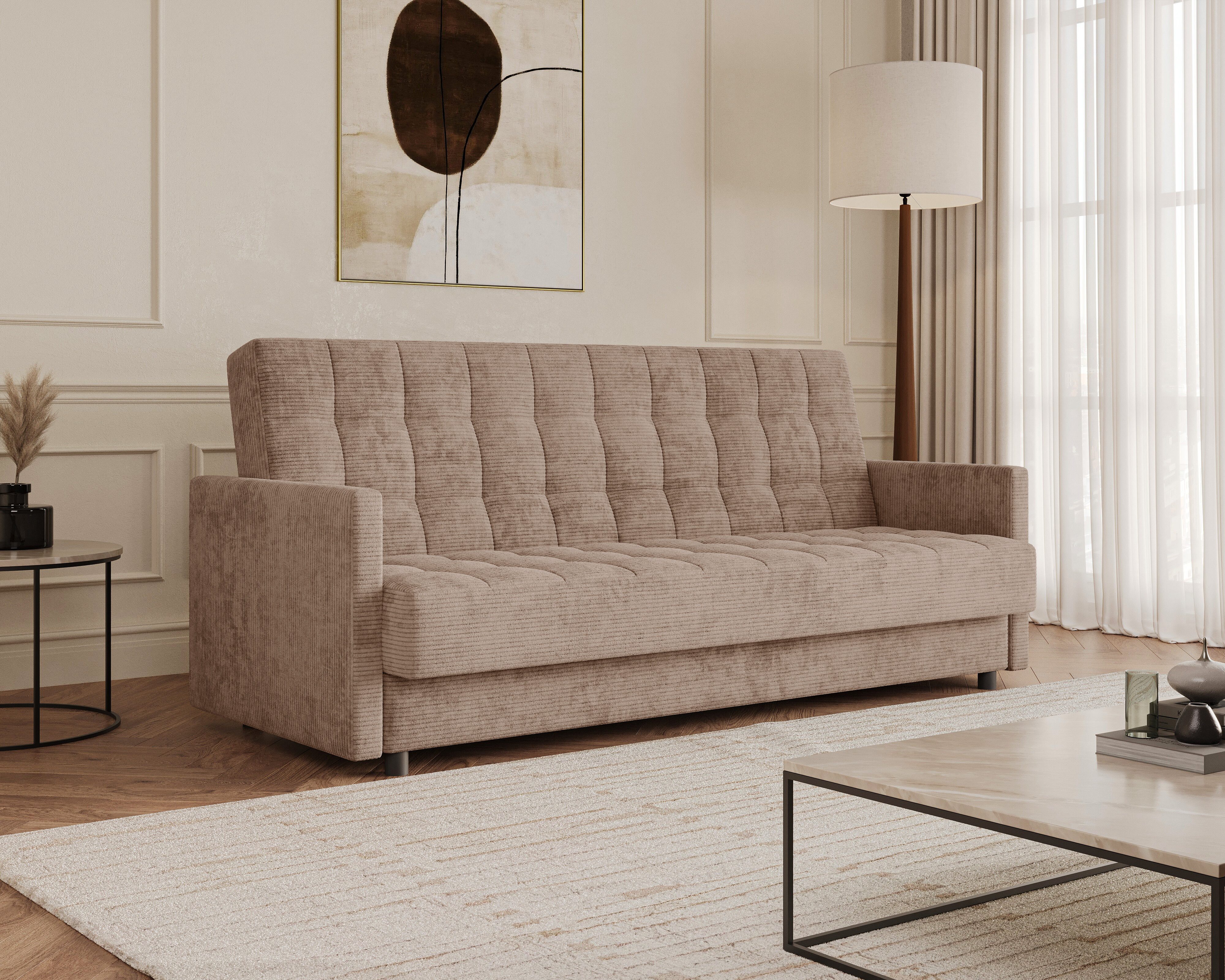 MOEBLO Schlafsofa TINA, 3-Sitzer Schlafsofa mit Bettkasten, Click-Clack-Funktion, Bonellfederung und Lincoln-Cordstoff, Couch Polstermöbel Sitzmöbel Wohnzimmermöbel, (BxHxT): 211 x 90 x 97 cm