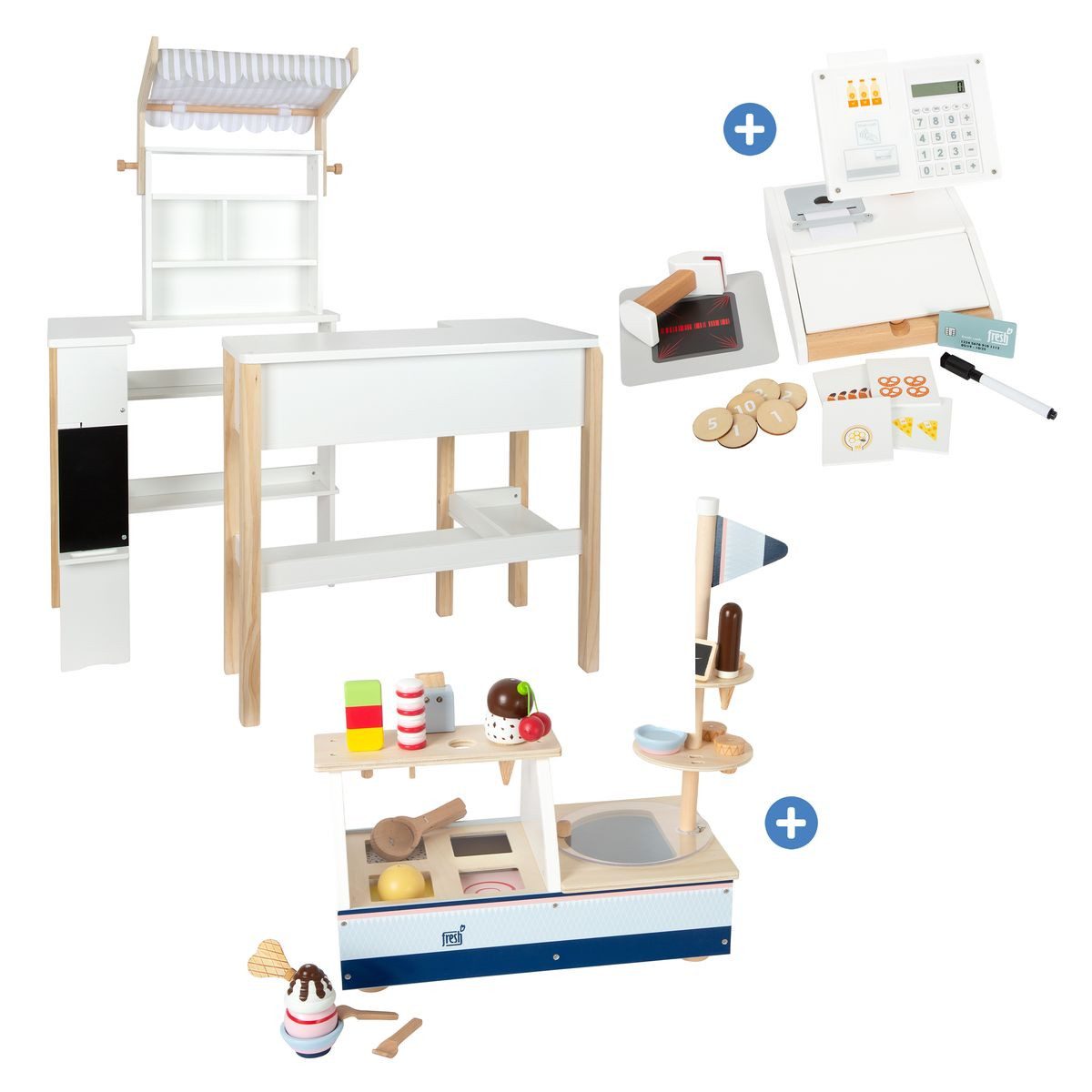 Small Foot Kaufladen Fresh - weiß, Kinder Spiel Kaufladen Set mit Kaufladen, Eistheke & Kasse ab 3 Jahren