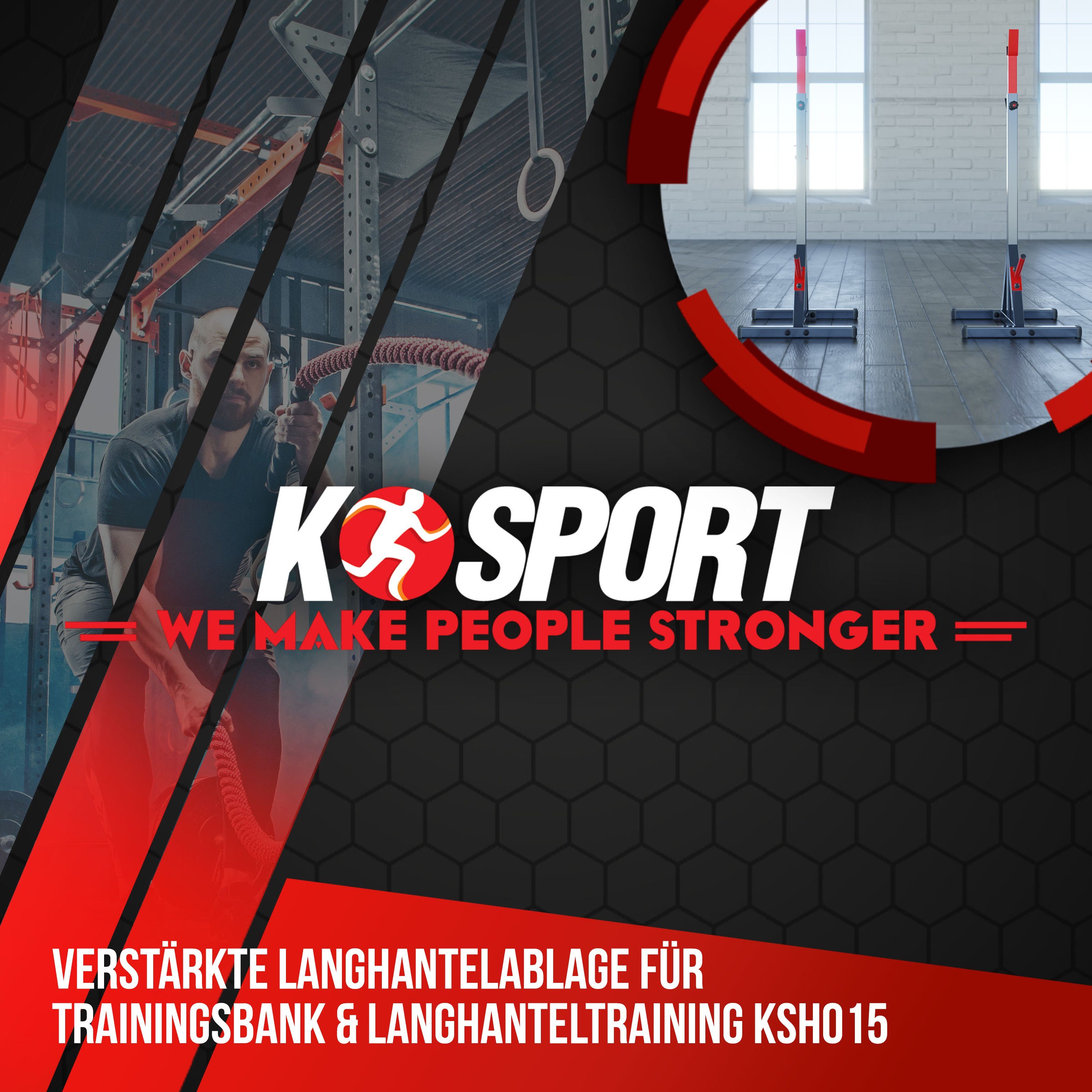 K-SPORT Kraftstation Made 250kg), Langhanteltraining, in Kniebeugeständer, bis für x EU! 2 Langhantelständer, (Squat-Rack Langhantelablage