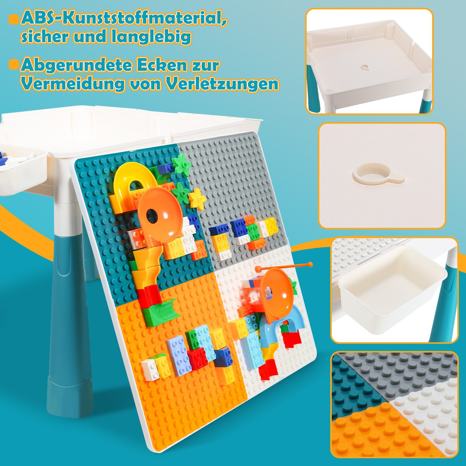 Clanmacy Kindersitzgruppe Kindertisch Spieltisch Kinder mit 251 Bausteine Tisch Bausteine Set, (17-tlg) – Bild 4 von 5
