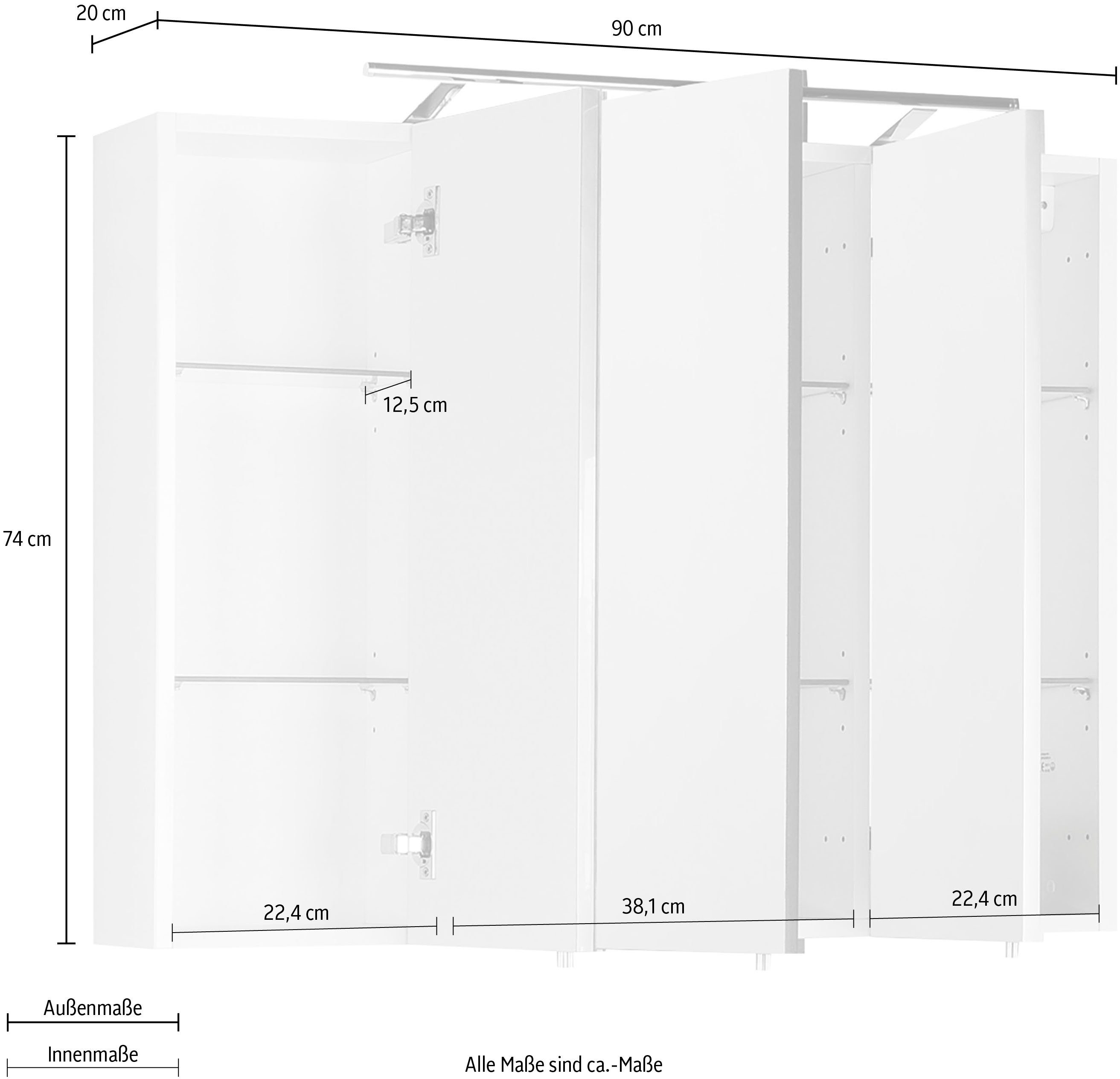 Spiegelschrank Struktur | weiß Struktur MARLIN 3040, 90 Breite Eiche cm weiß Eiche