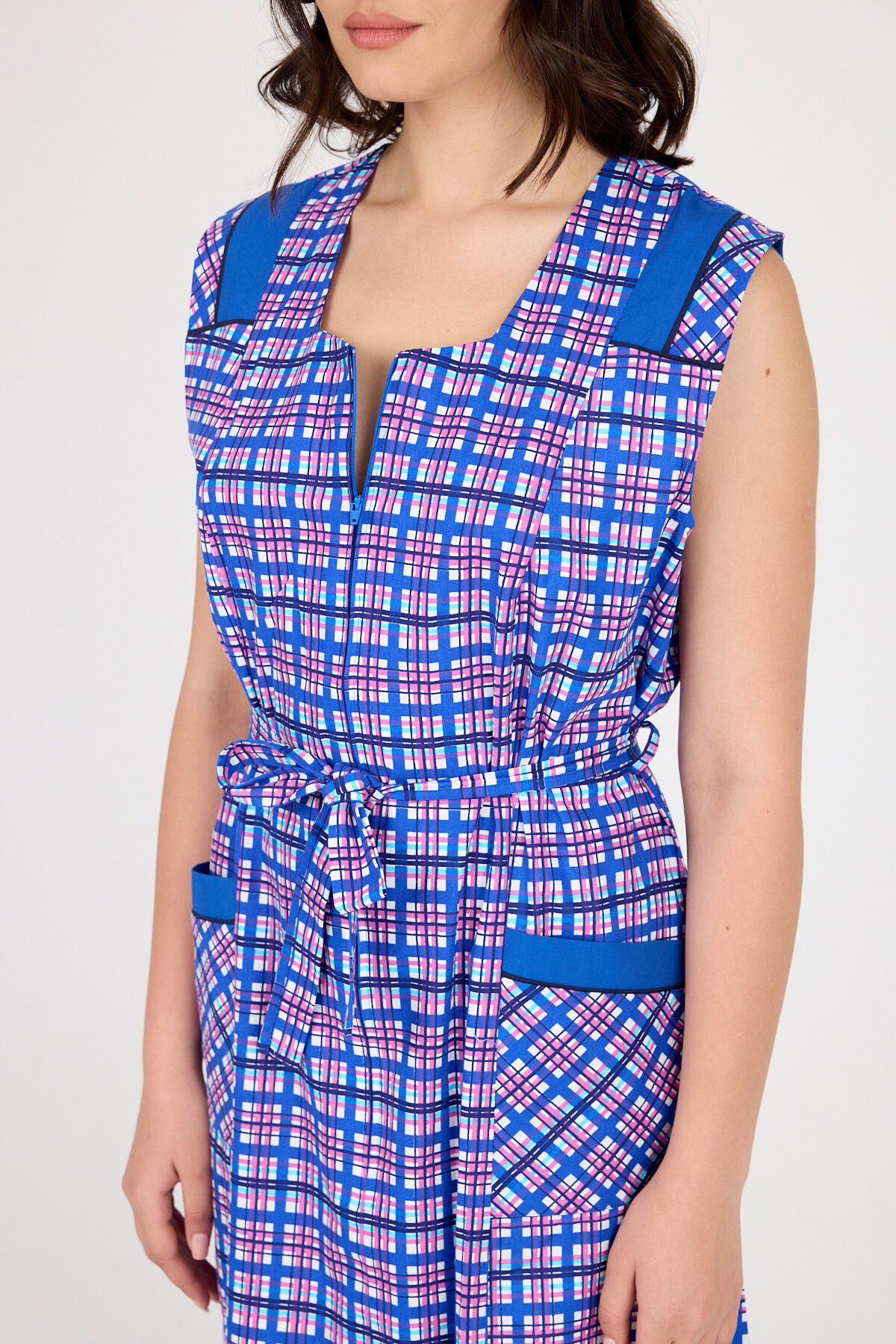 Phistan Tunikakleid Arbeitskittel mit Reißverschluss – Kariert