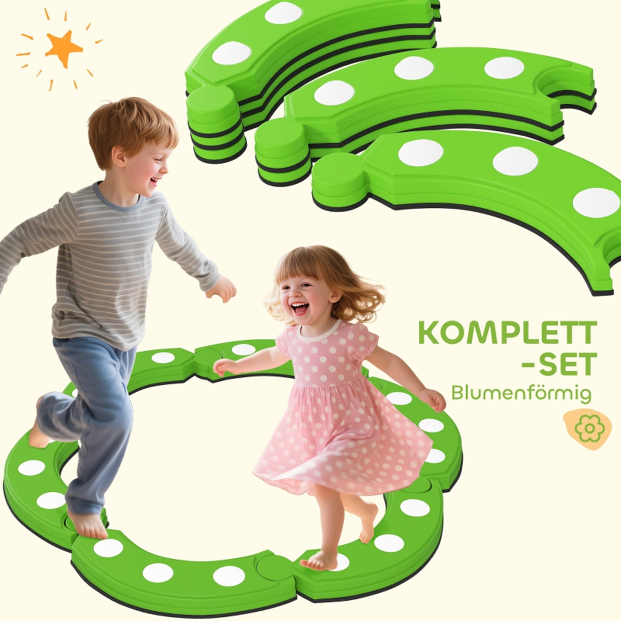 MC Star Balancetrainer Balancebalken, 6 gebogene Segmente, sensorische Erhebungen, 50 kg Tragkraft, Grün