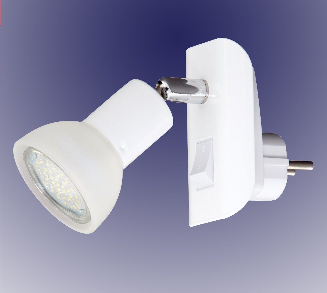 TRANGO LED Steckdosenleuchte, 11-046 LED Steckerlicht in weiß mit Lampenschirm aus Glas, Stecker-Nachtlicht inkl. 1x GU10 LED Leuchtmittel 3000K warmweiß & Ein/Aus, & Ein/Aus- Schalter Leselampe, Küchenlampe