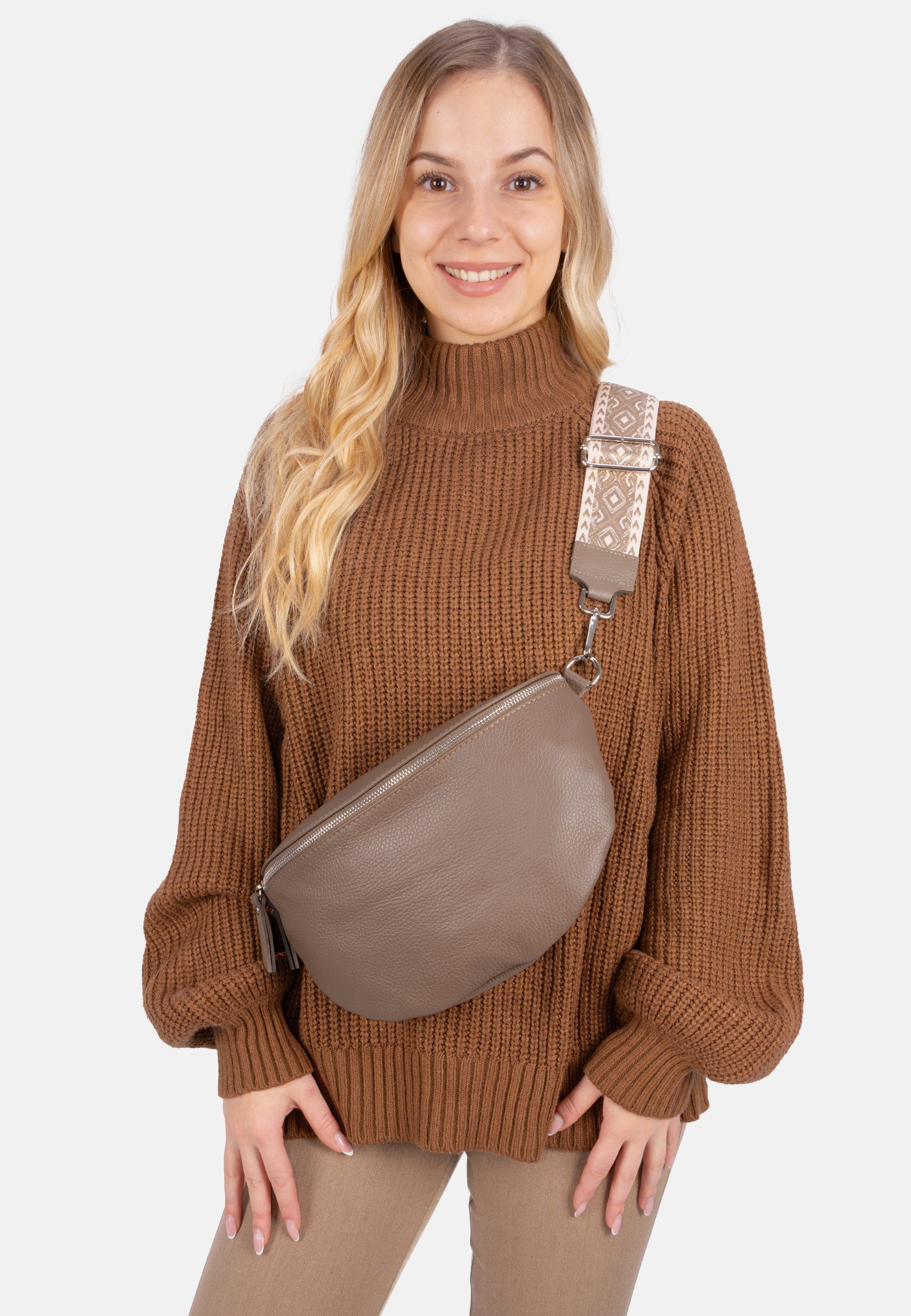 Seasons of April Gürteltasche Crossbody Bag Jaime, Große Schultertasche Umhängetasche aus 100% Leder mit breitem Gurt