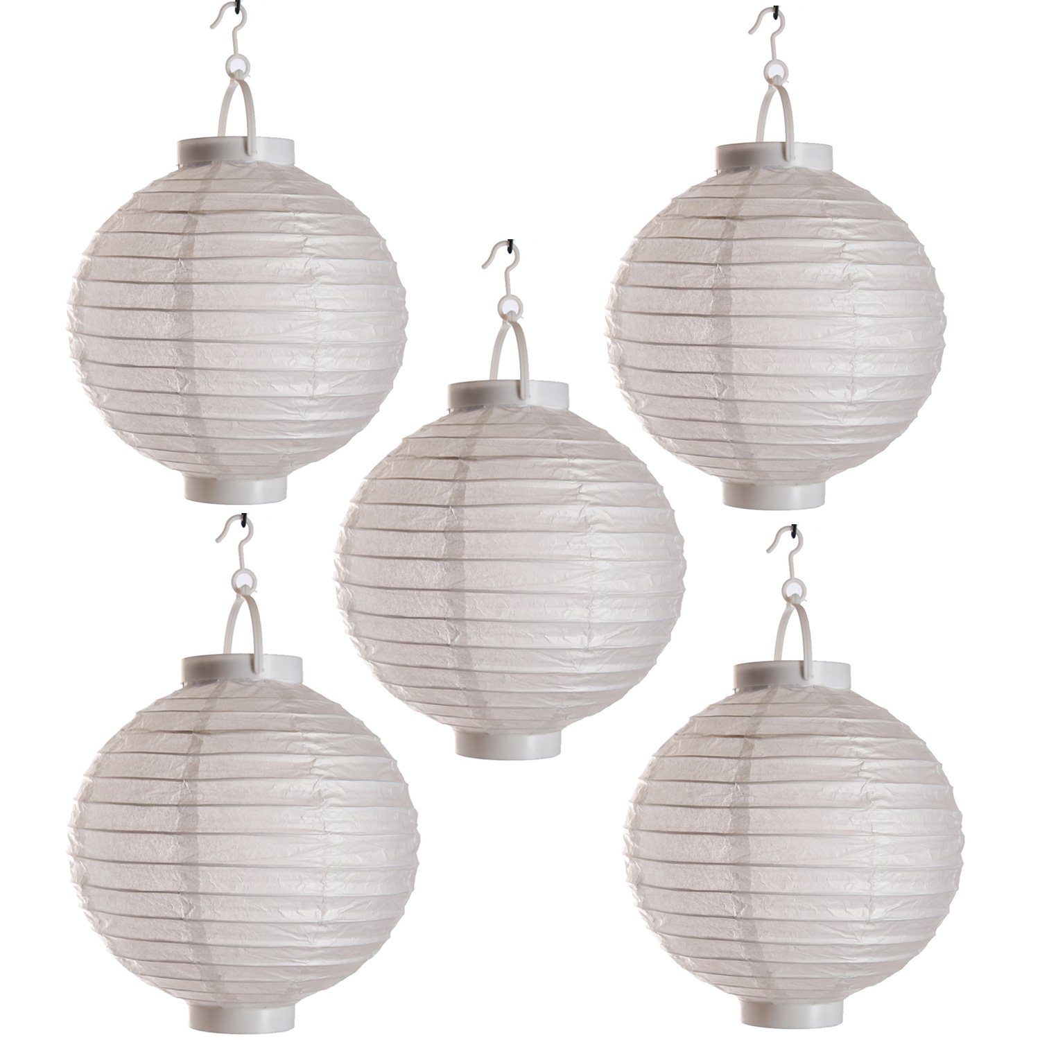 MARELIDA LED Lampion LED Lampion kaltweiße LED 30cm Kugel Laterne Partylampion 5er Set weiß, LED Classic, kaltweiss (5300K bis 6000K)