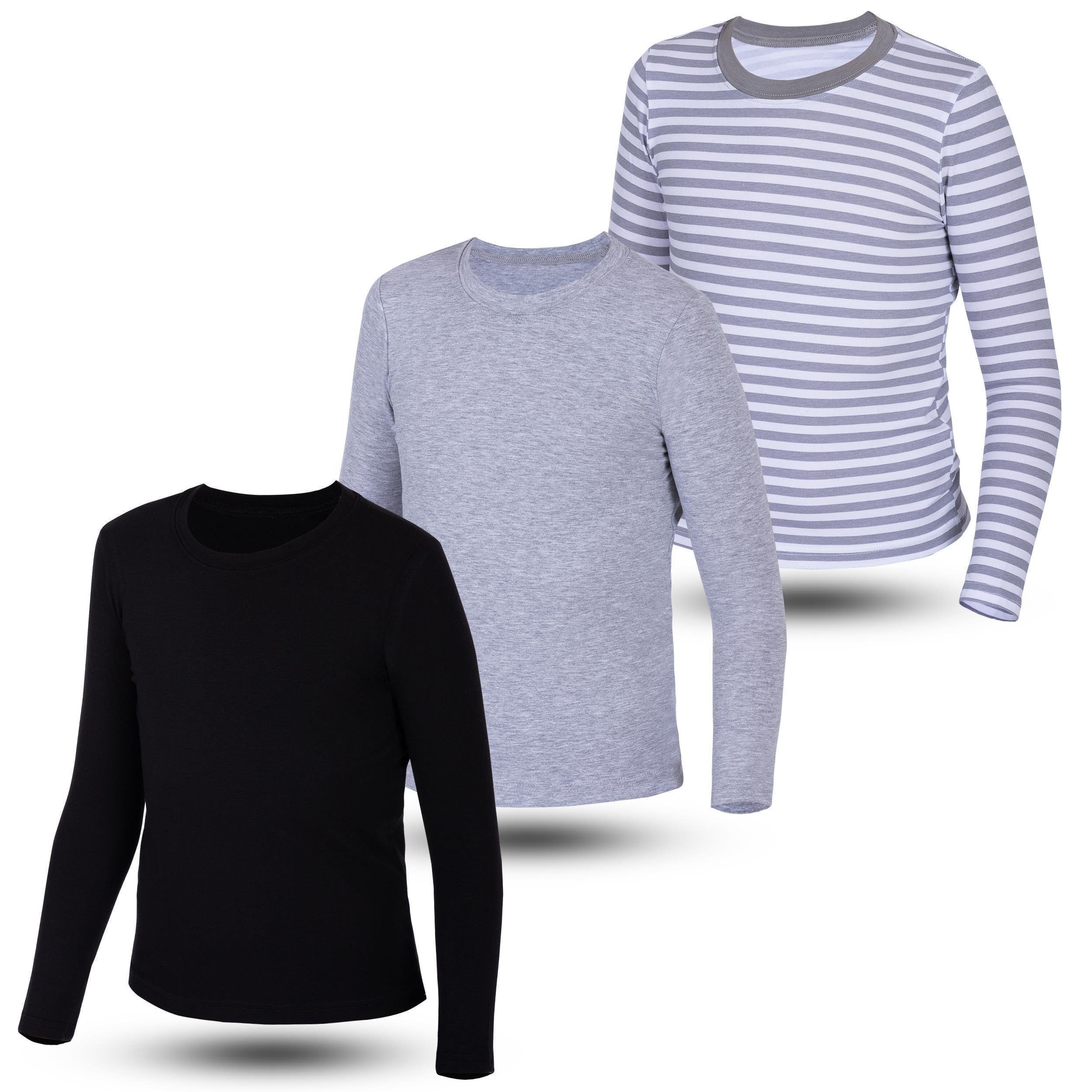 LOREZA Langarmshirt 3er Set Jungen Langarmshirts - Basics - Mehrfarbig (Set, 3-tlg., 3er-Pack)