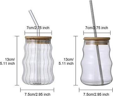 HIBNOPN Gläser-Set 500 ml Trinkgläser Set mit Deckel und Strohhalmen Eiskaffeegläser