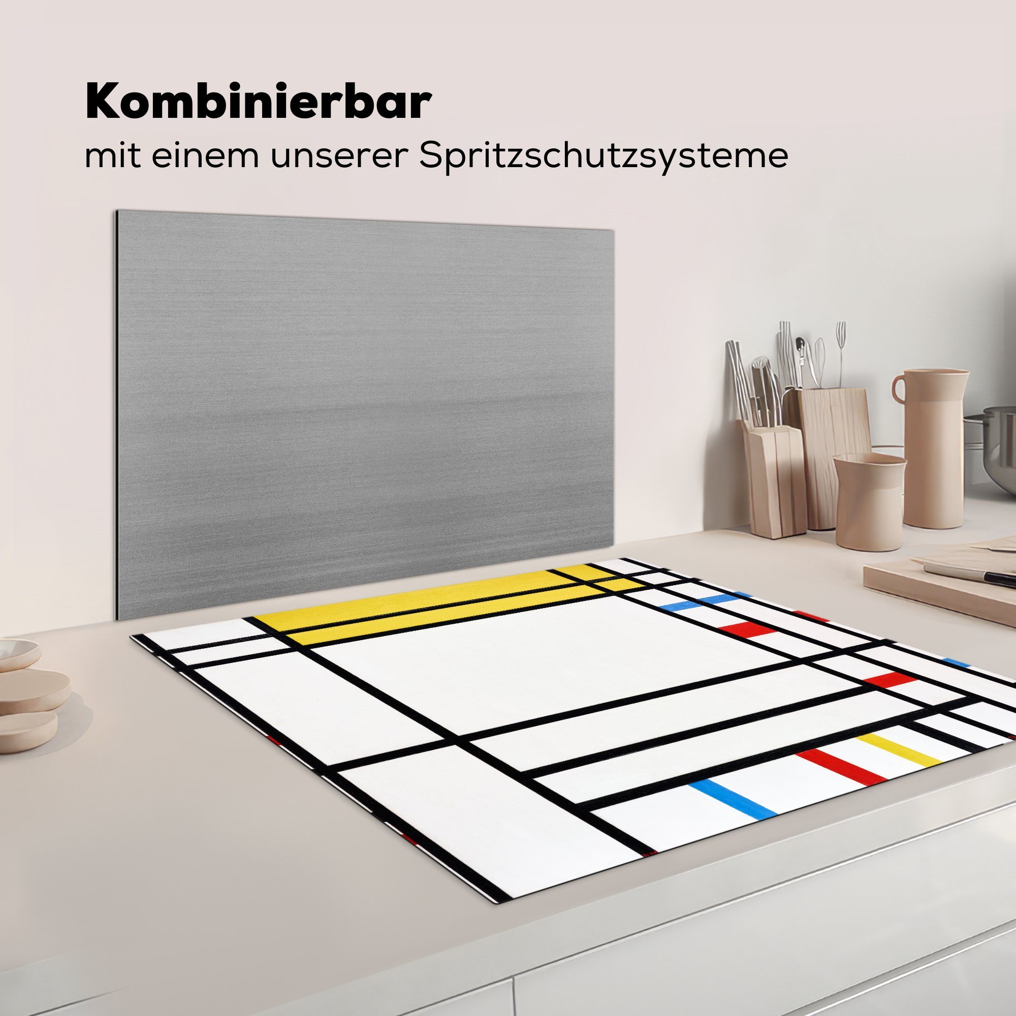 tlg), Concorde Arbeitsplatte Vinyl, Ceranfeldabdeckung, Herdblende-/Abdeckplatte cm, La Place - De Piet 78x78 für (1 MuchoWow Mondrian, küche