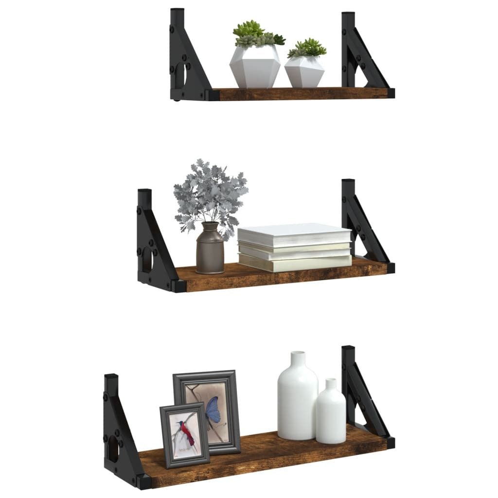 vidaXL Regal 3-tlg. Wandregal-Set Räuchereiche Holzwerkstoff, 1-tlg. günstig online kaufen