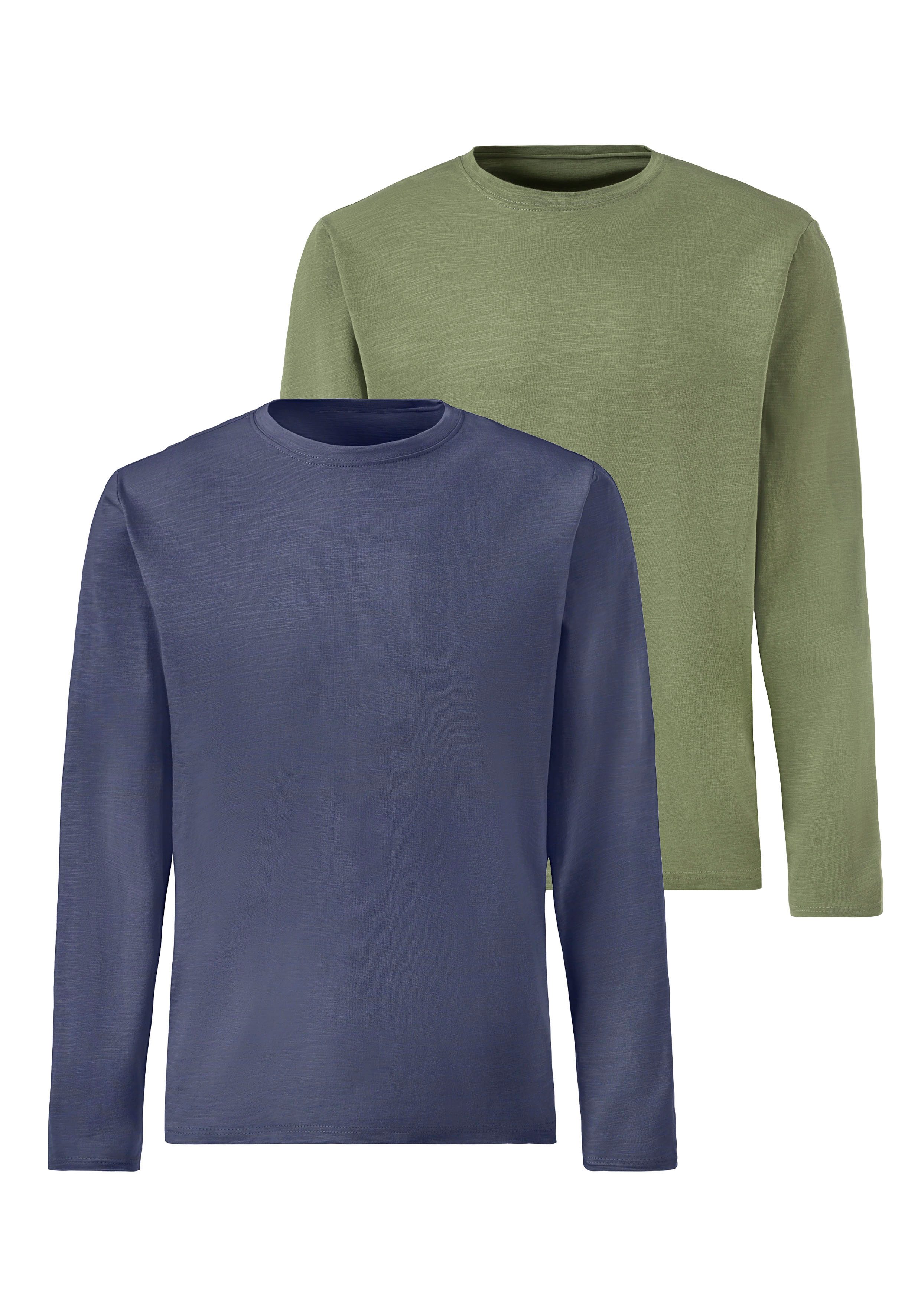 John Devin Langarmshirt mit Slub-Garn Struktur (2er-Pack) Longsleeve aus leichter, strukturierter Baumwollqualität